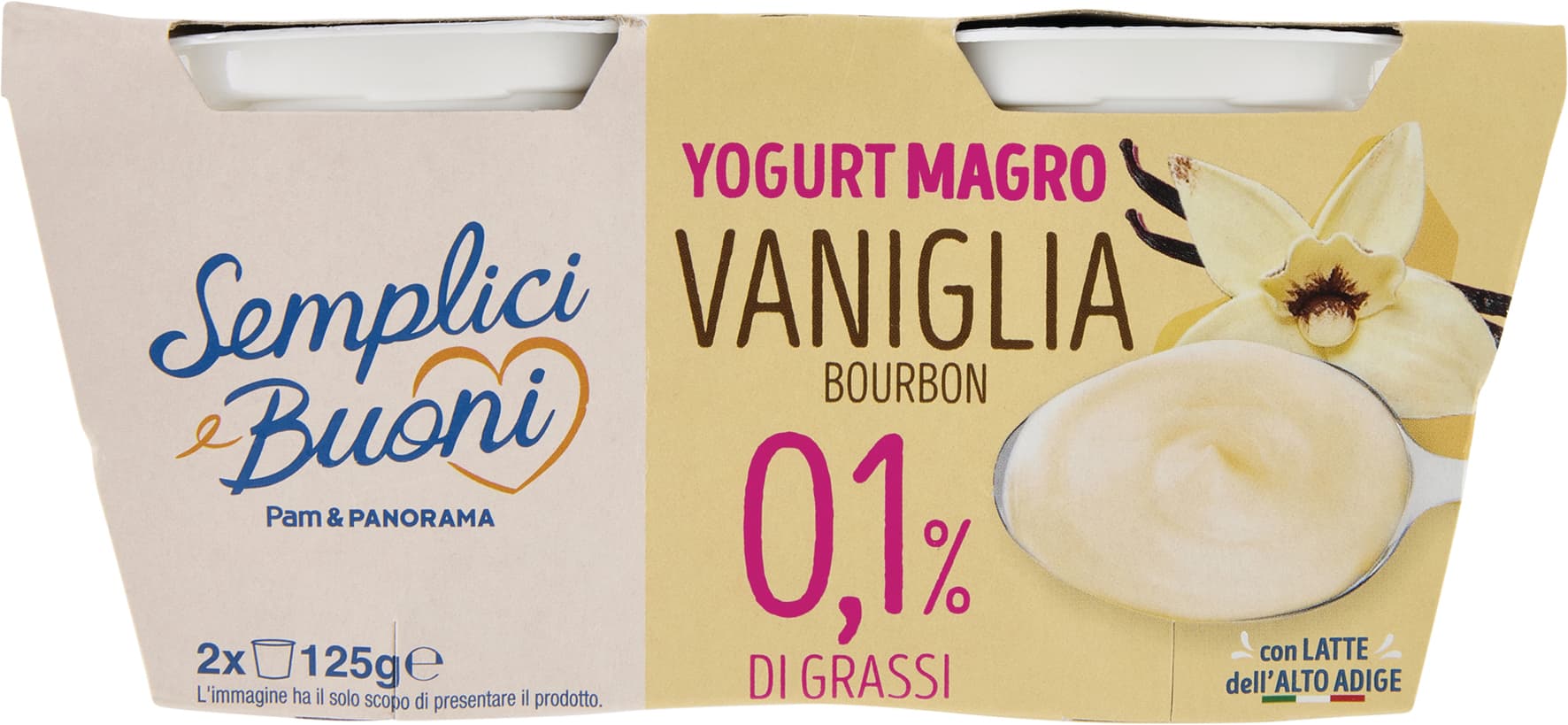 SEMPLICI E BUONI 0,1% di Grassi Yogurt Magro Vaniglia Bourbon 2 x 125 g – immagine 2