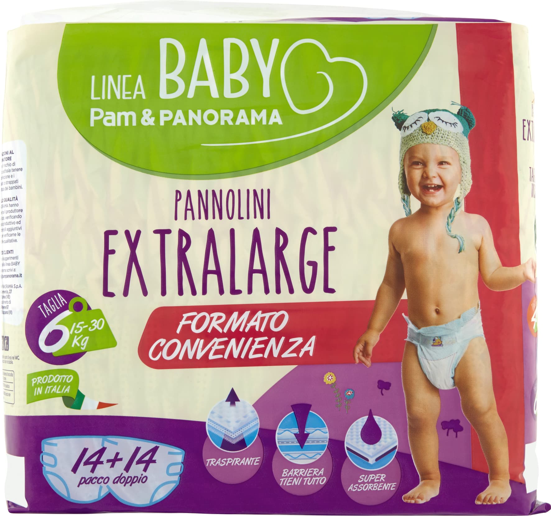 PAM PANORAMA Linea Baby Pannolini Extralarg Taglia 6 15-30 kg 14+14 pz – immagine 2