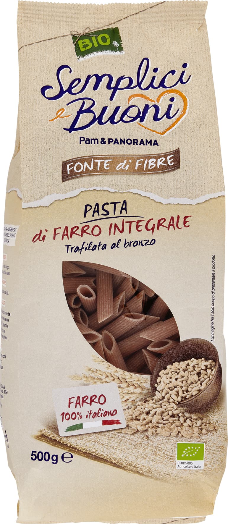 SEMPLICI E BUONI Fonte di Fibre Penne di Farro Integrale BIO 500 g – immagine 2