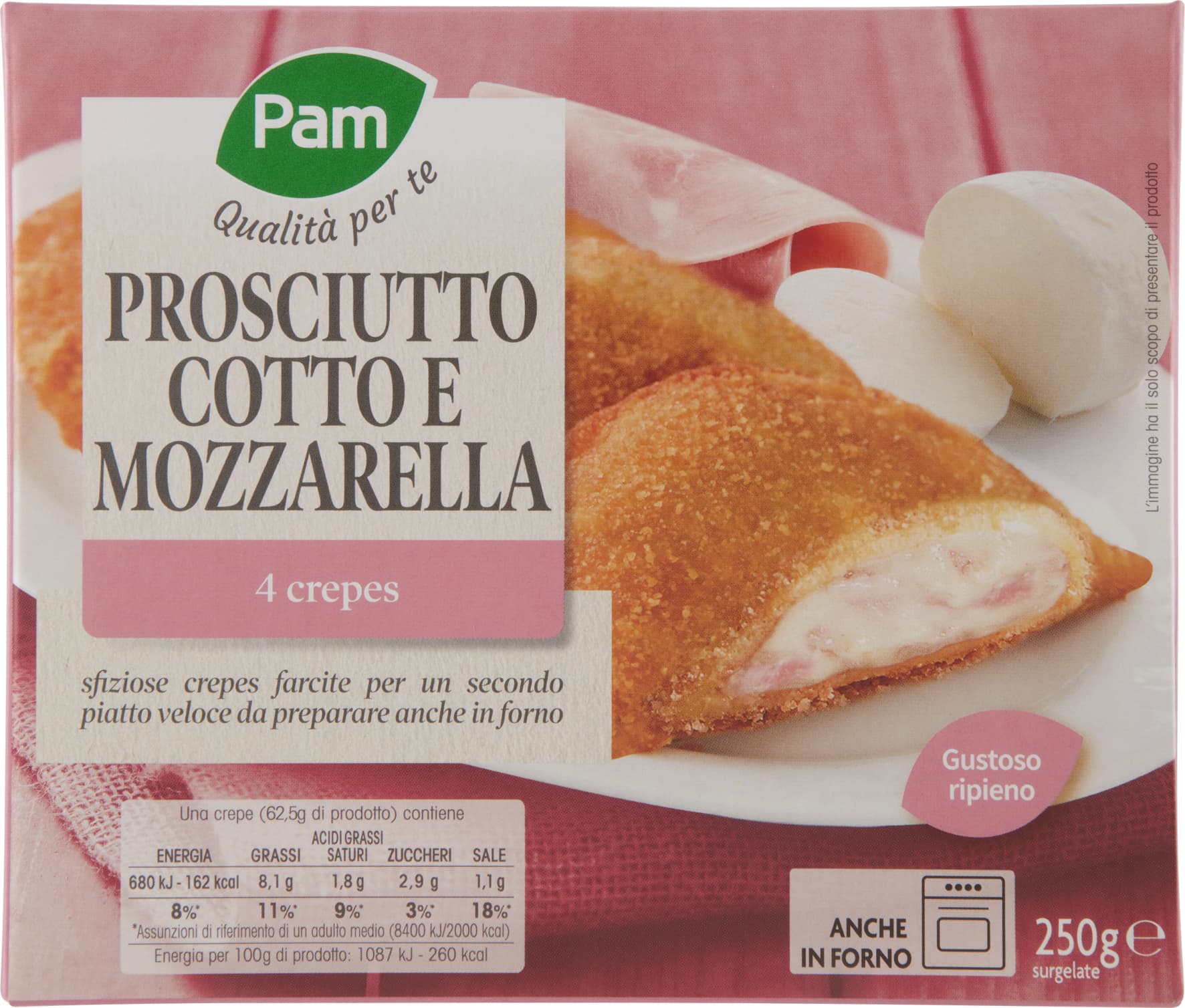 PAM Qualità per te Prosciutto Cotto e Mozzarella 4 crepes surgelate 4 x 62,5 g – immagine 2