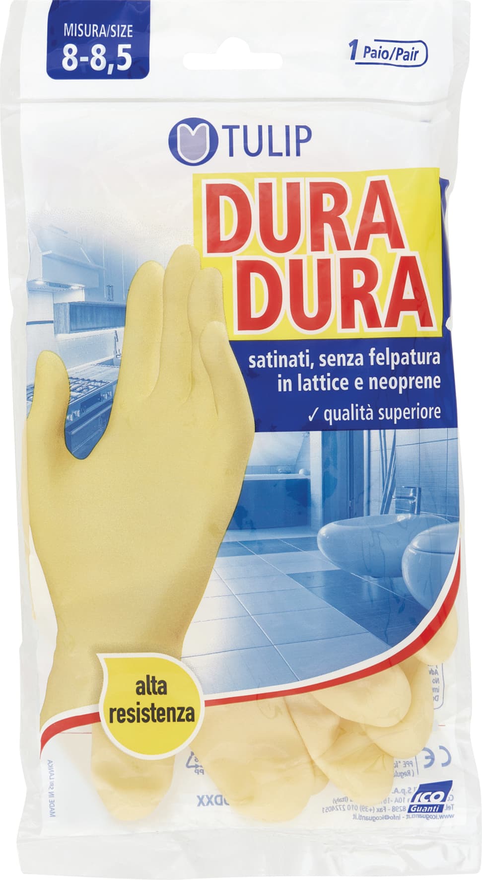 Tulip Dura Dura Guanti satinati, senza felpatura in lattice e neoprene Misura 8-8,5 1 Paio – immagine 2
