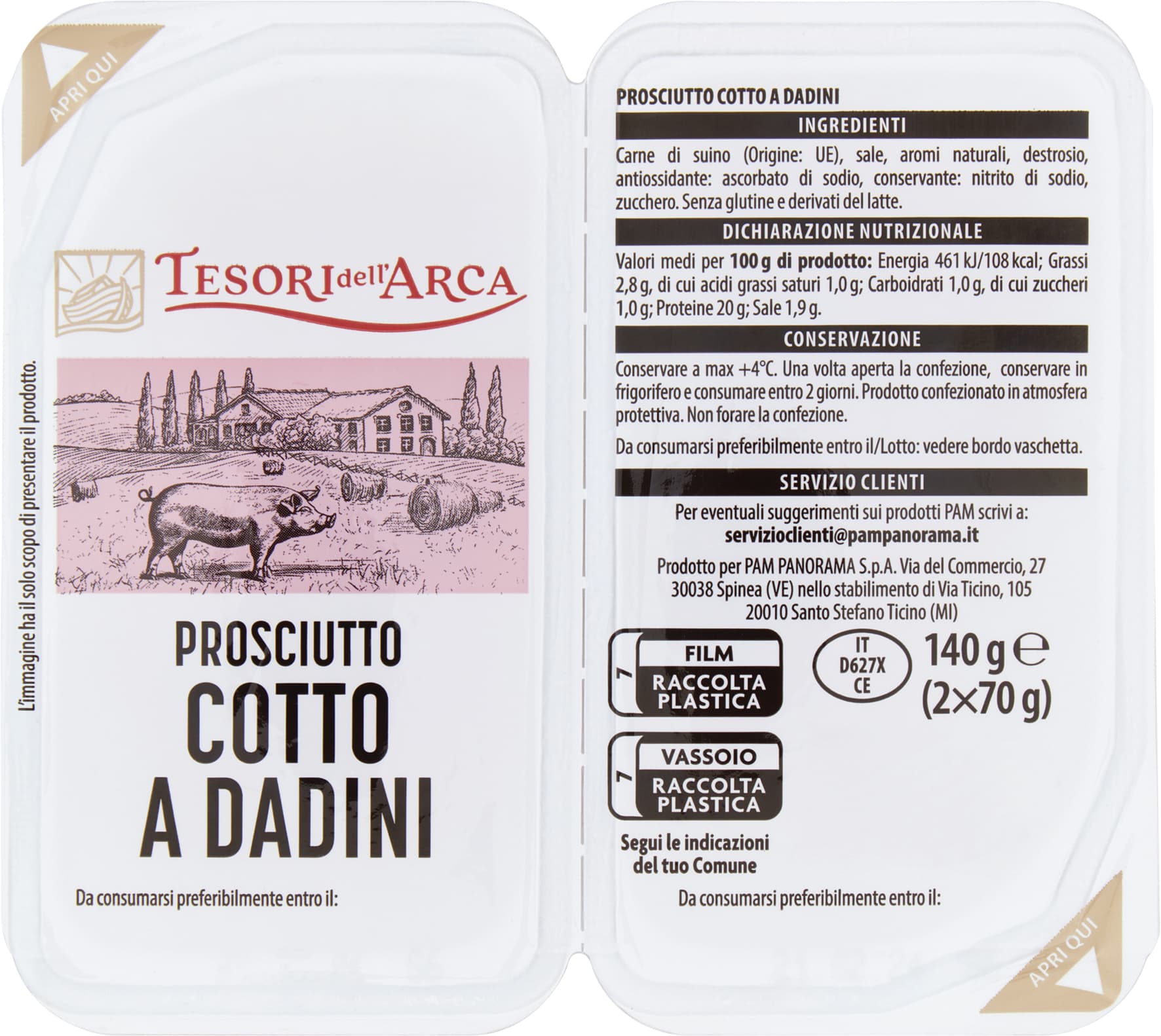 TESORI DELL'ARCA Prosciutto Cotto a Dadini 2 x 70 g – immagine 2