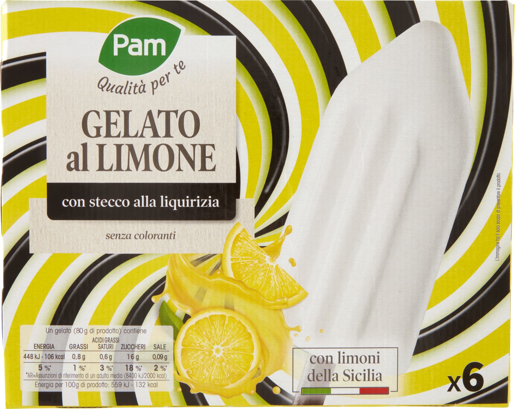 PAM PANORAMA Gelati al limone con stecco alla liquirizia 480g (80g x 6) – immagine 2