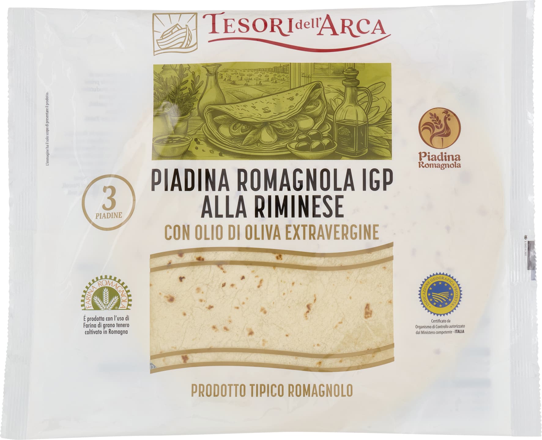 TESORI DELL'ARCA Piadina Romagnola IGP alla Riminese con Olio di Oliva Extravergine 3 x 120 g – immagine 2