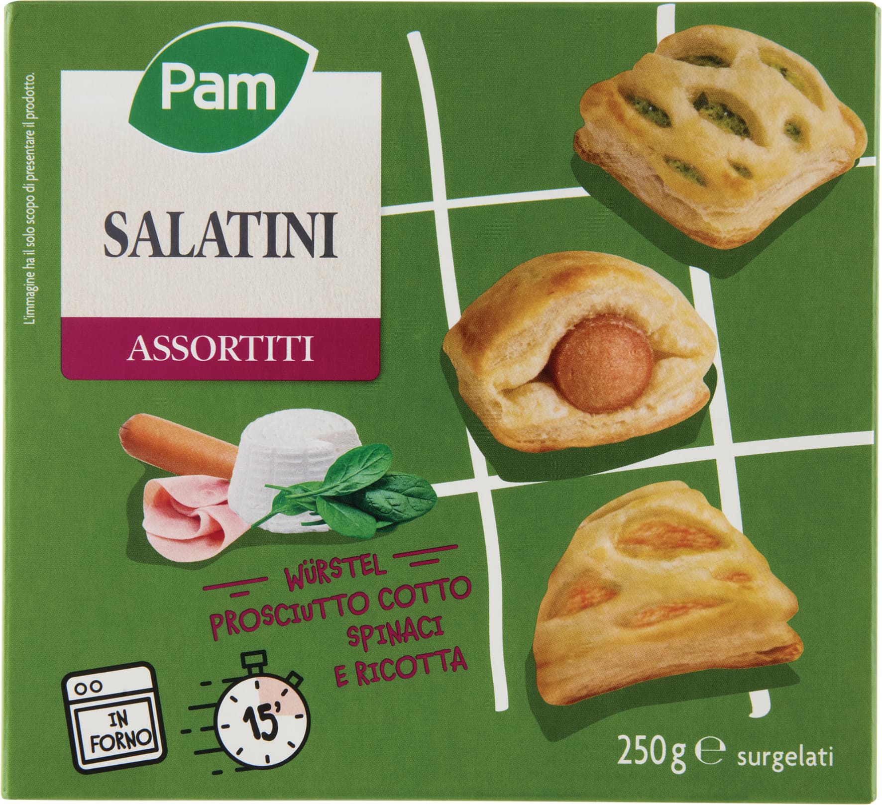 PAM Salatini Assortiti Würstel, Prosciutto Cotto, Spinaci e Ricotta surgelati 250 g – immagine 2