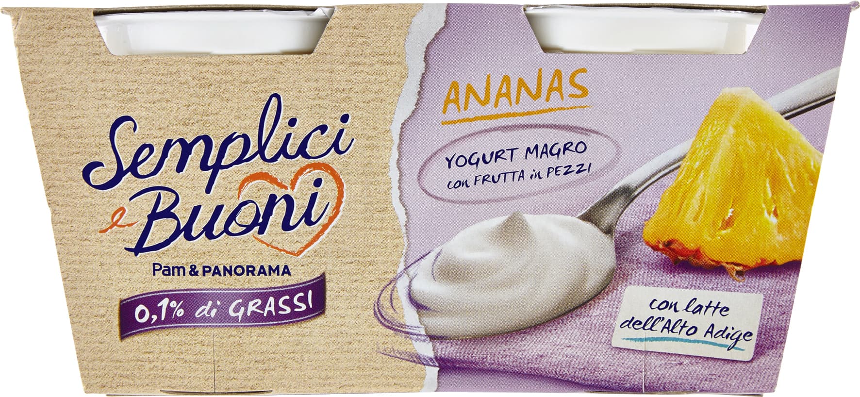 SEMPLICI E BUONI 0,1% di Grassi Ananas Yogurt Magro con Frutta in Pezzi 250g (2x125g) – immagine 2