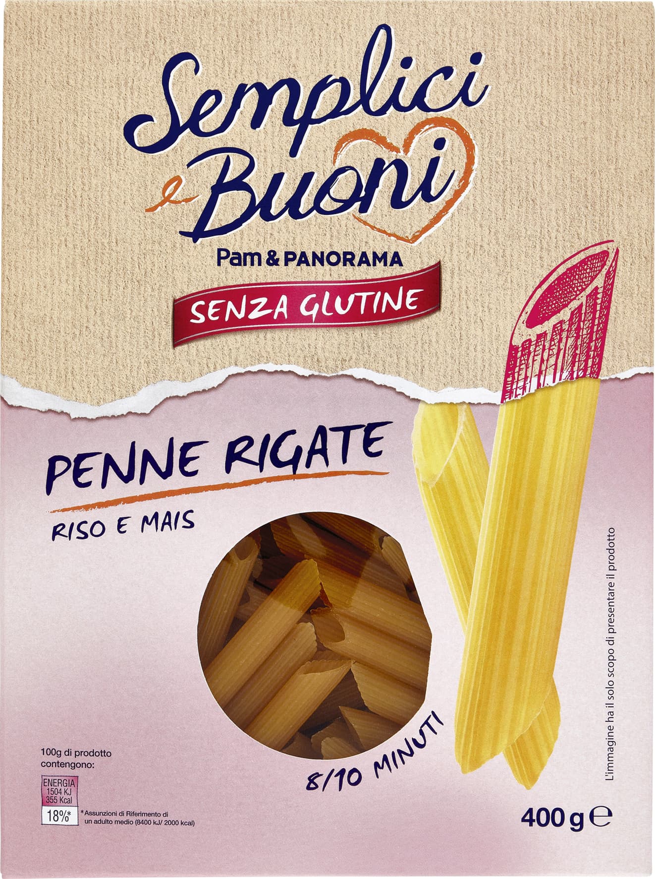 SEMPLICI E BUONI Senza Glutine Penne Rigate Riso e Mais 400 g – immagine 2