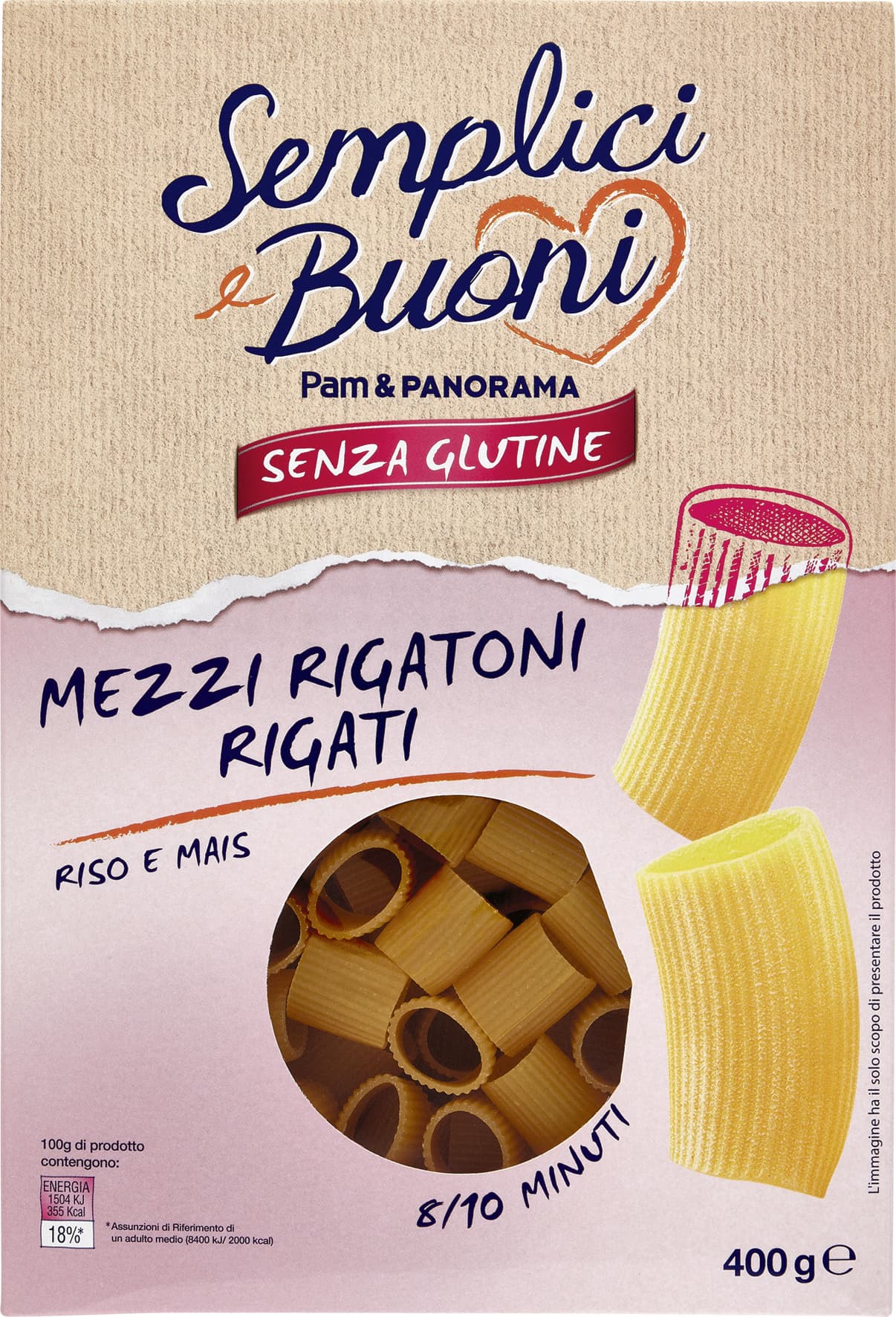 SEMPLICI E BUONI Senza Glutine Mezzi Rigatoni Rigati Riso e Mais 400 g – immagine 2
