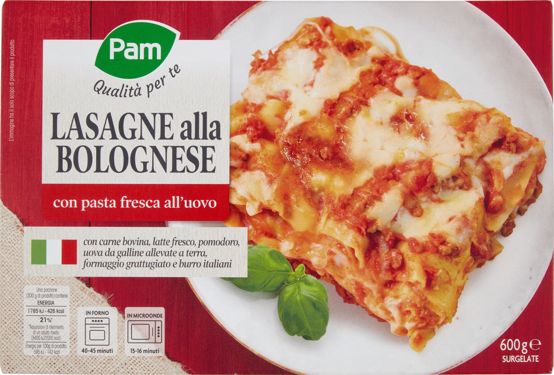 PAM Qualità per te Lasagne alla Bolognese con pasta fresca all'uovo Surgelate 600 g – immagine 2