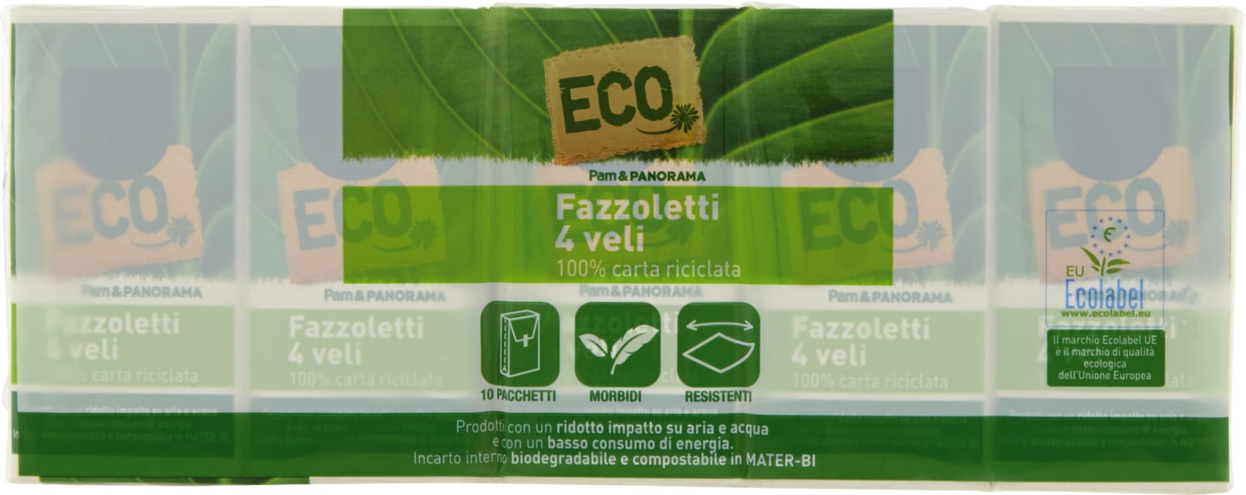 ECO Fazzoletti 100% carta riciclata 4 veli 10 pacchetti – immagine 2