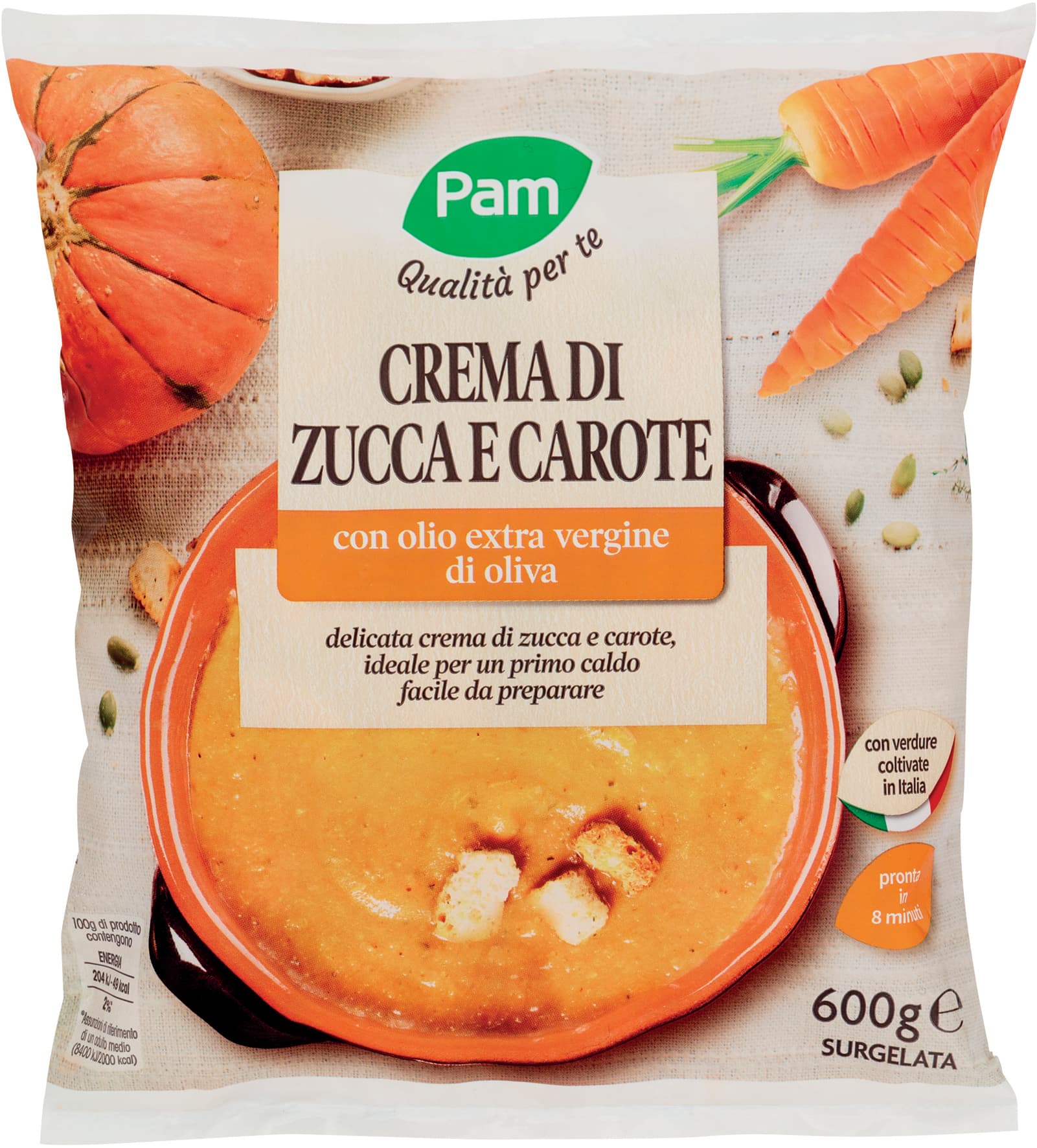 PAM Qualità per te Crema di Zucca e Carote con olio extra vergine di oliva Surgelata 600 g – immagine 2