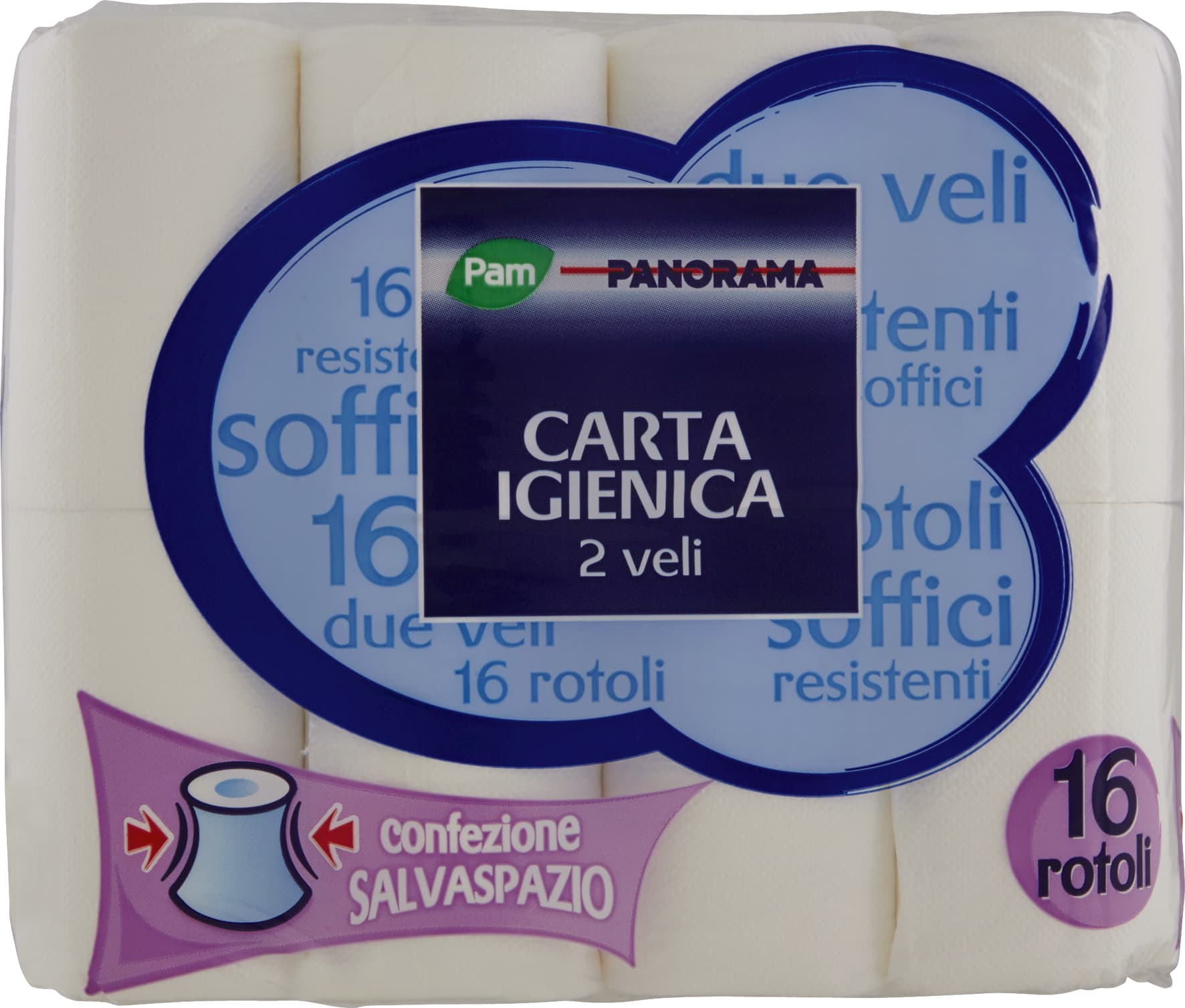 PAM PANORAMA Carta Igienica 2 Veli 16 rotoli salvaspazio – immagine 2