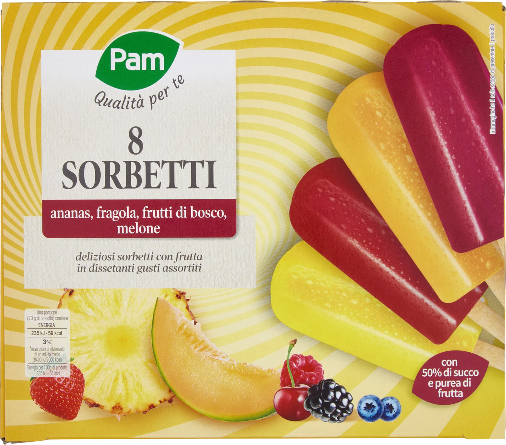 PAM PANORAMA Sorbetti Frutta Frutti di bosco Ananas Fragola Melone 8 x 70 g – immagine 2