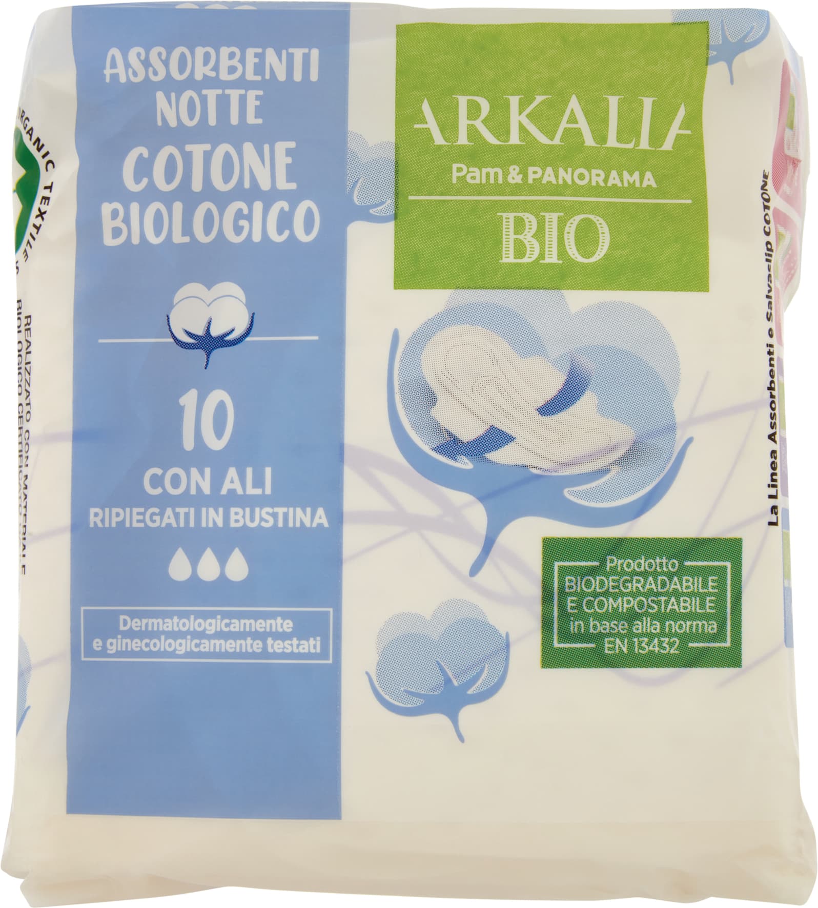 ARKALIA BIO Assorbenti Notte Cotone Biologico con Ali Ripiegati in Bustina 10 pz – immagine 2