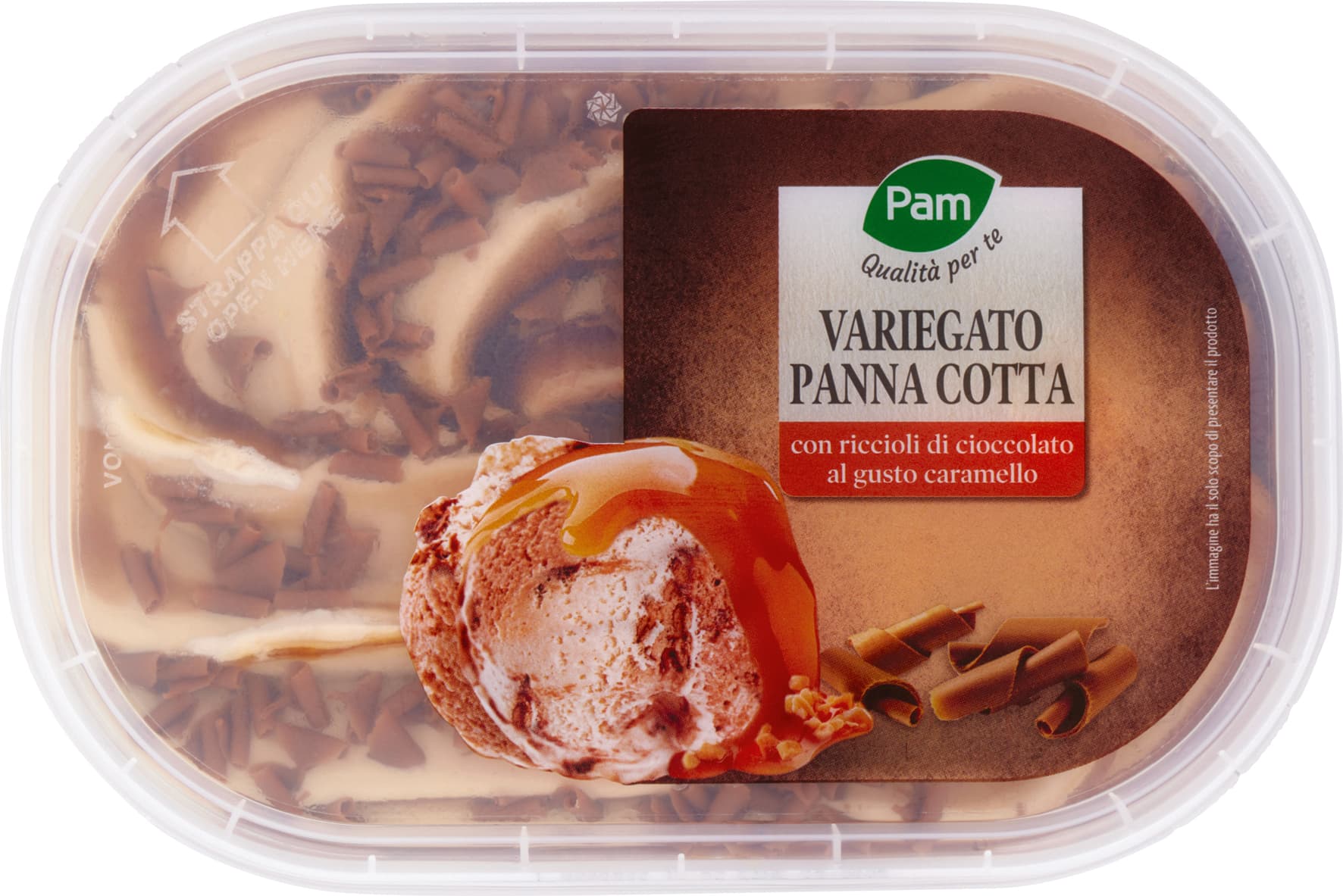 PAM Qualità per te Variegato Panna Cotta con riccioli di cioccolato al gusto caramello 500 g – immagine 2