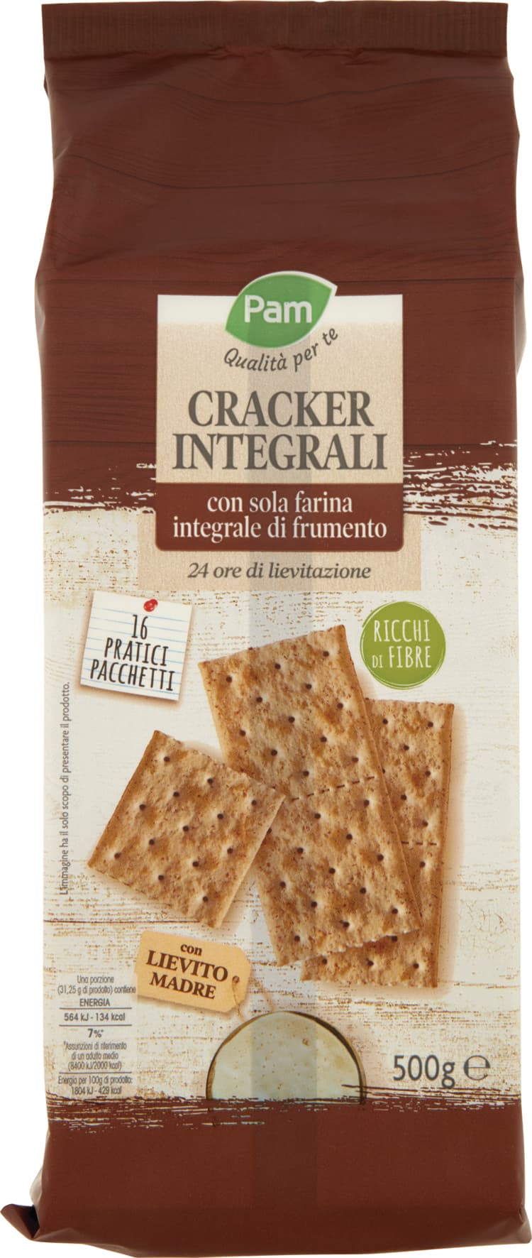 PAM Qualità per te Cracker Integrali con sola farina integrale di frumento 16 x 31,25 g – immagine 2