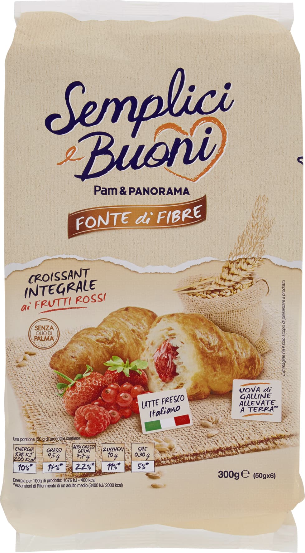 SEMPLICI E BUONI Fonte di Fibre Croissant Integrale ai Frutti Rossi 300g (50gx6) – immagine 2