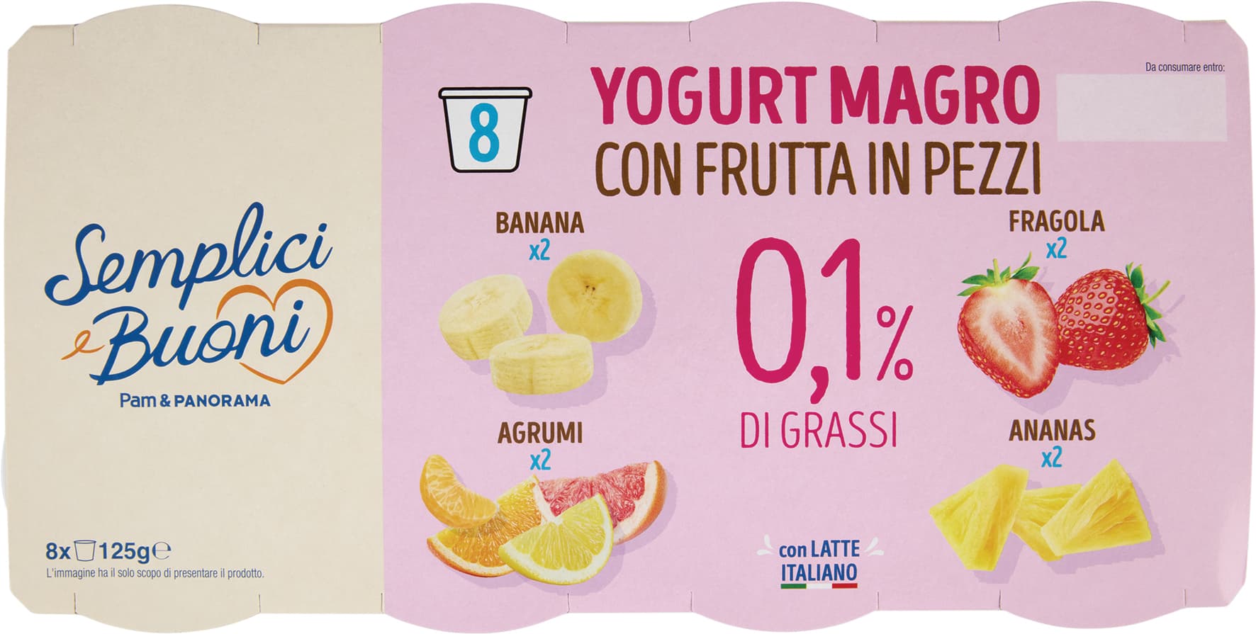 SEMPLICI E BUONI 0,1% di Grassi Yogurt Magro con Frutta in Pezzi 8 x 125 g – immagine 2