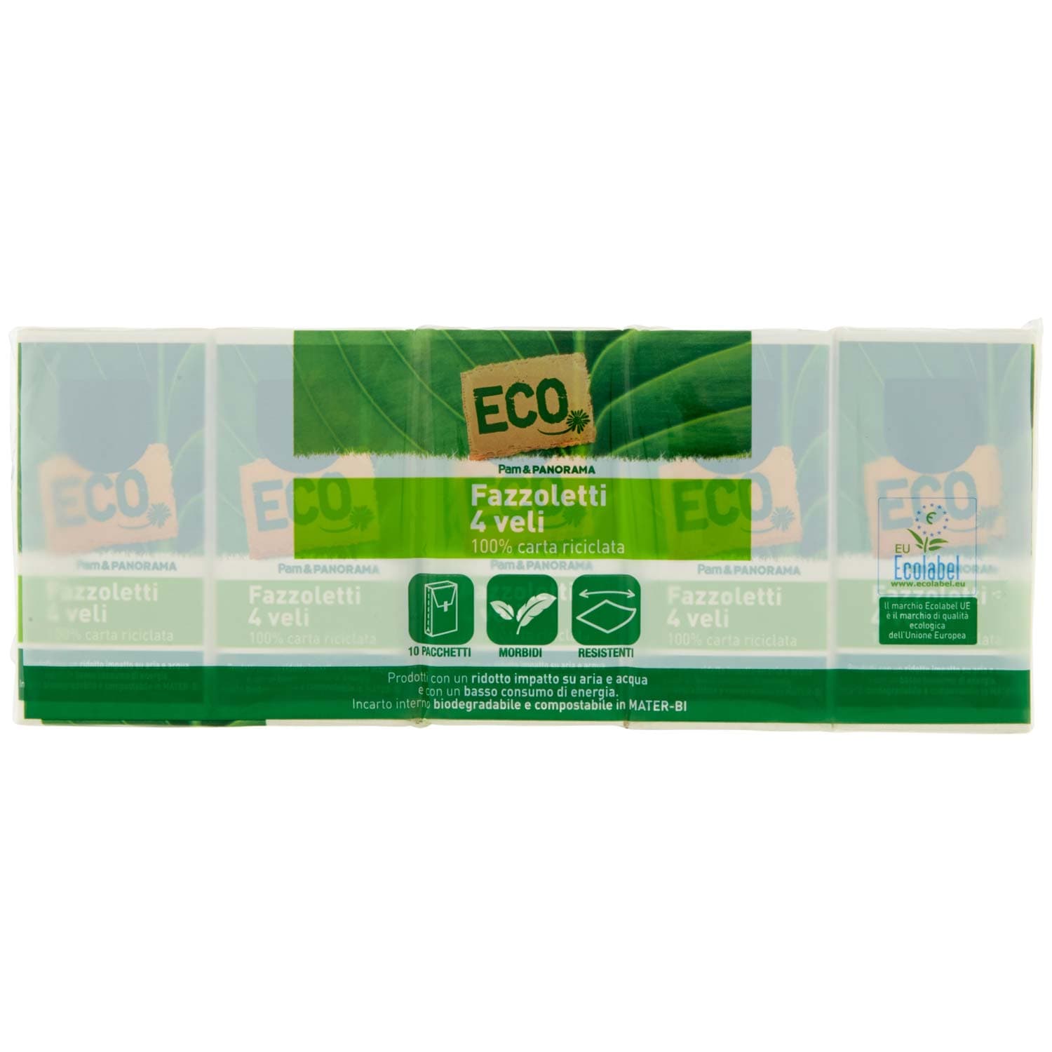 ECO Fazzoletti 100% carta riciclata 4 veli 10 pacchetti – immagine 3