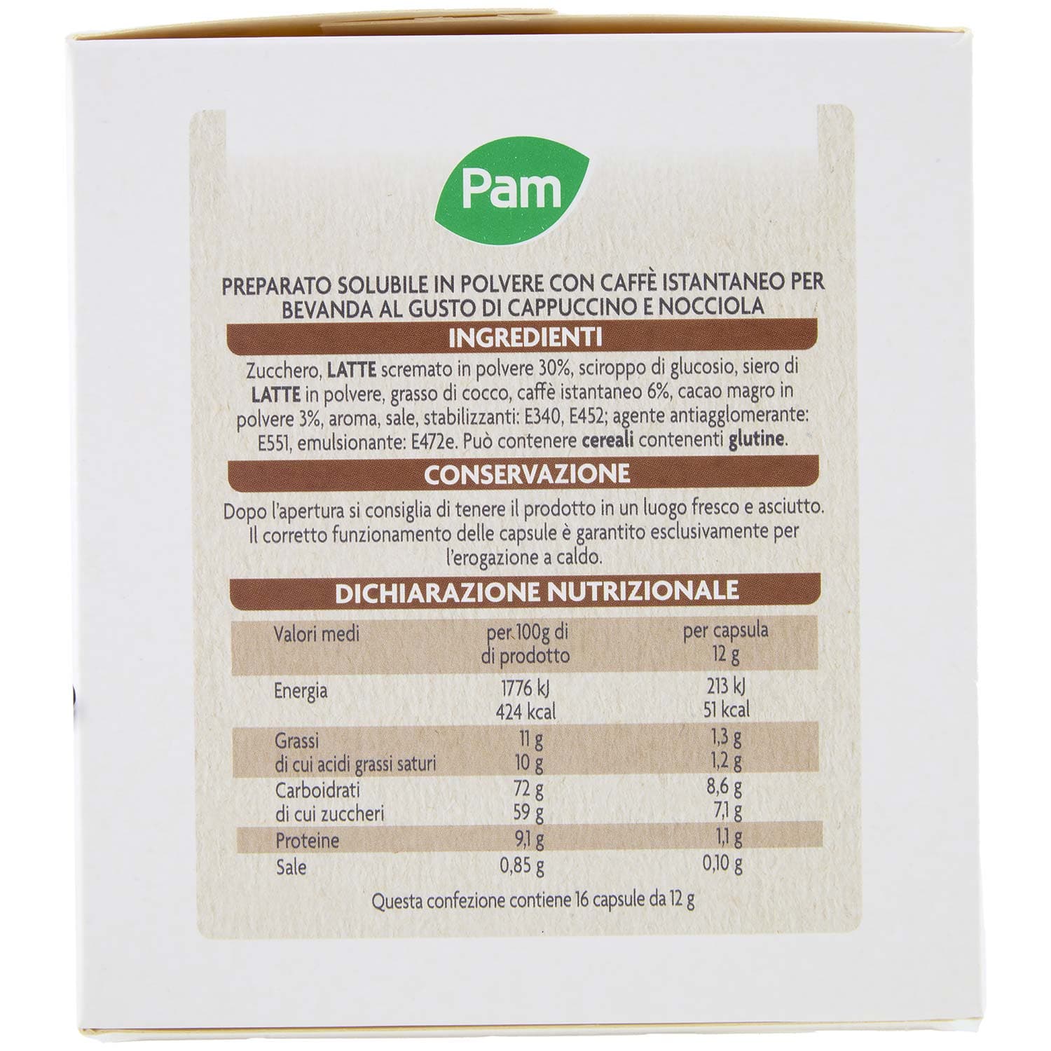 PAM Capsule Nocciolino Cremoso Compatibili Nescafè* Dolce Gusto* 192g (16x12g) – immagine 6