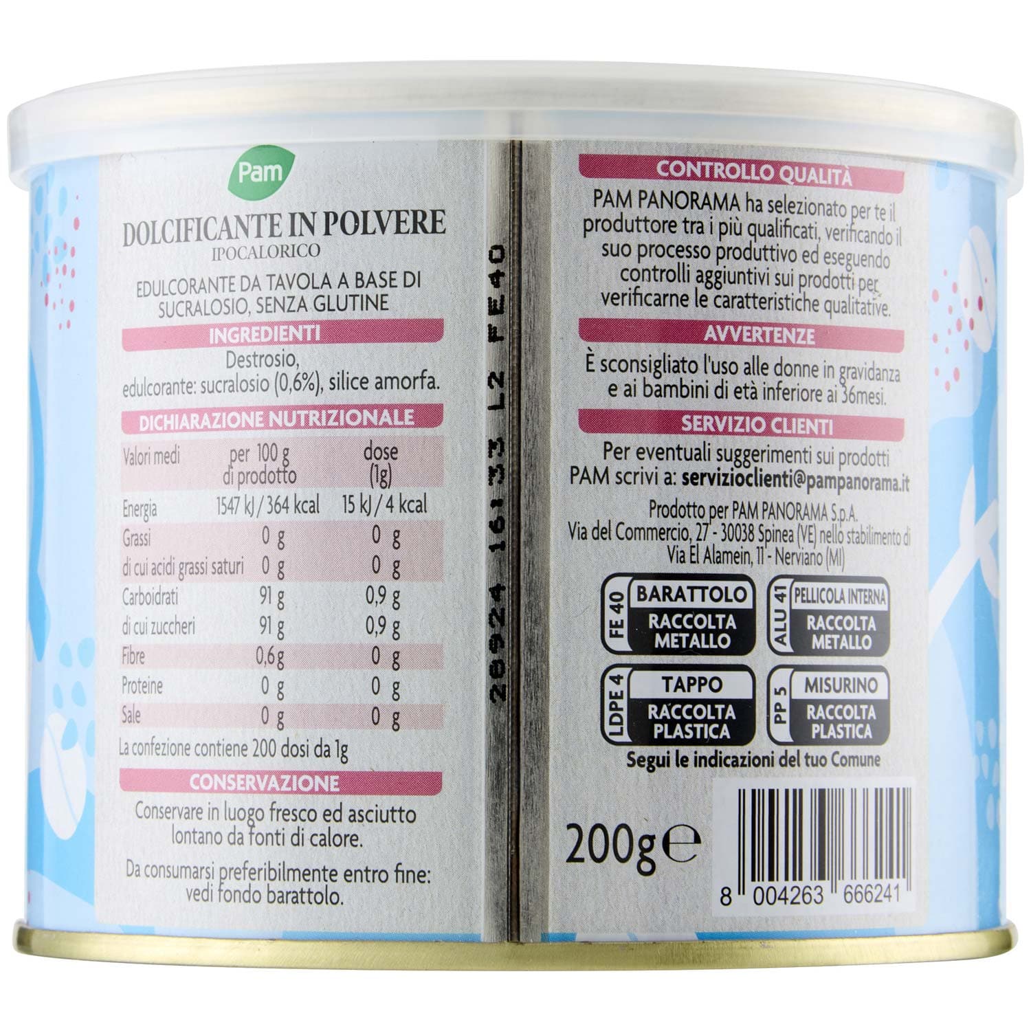 PAM PANORAMA Dolcificante in Polvere ipocalorico 200 g – immagine 5