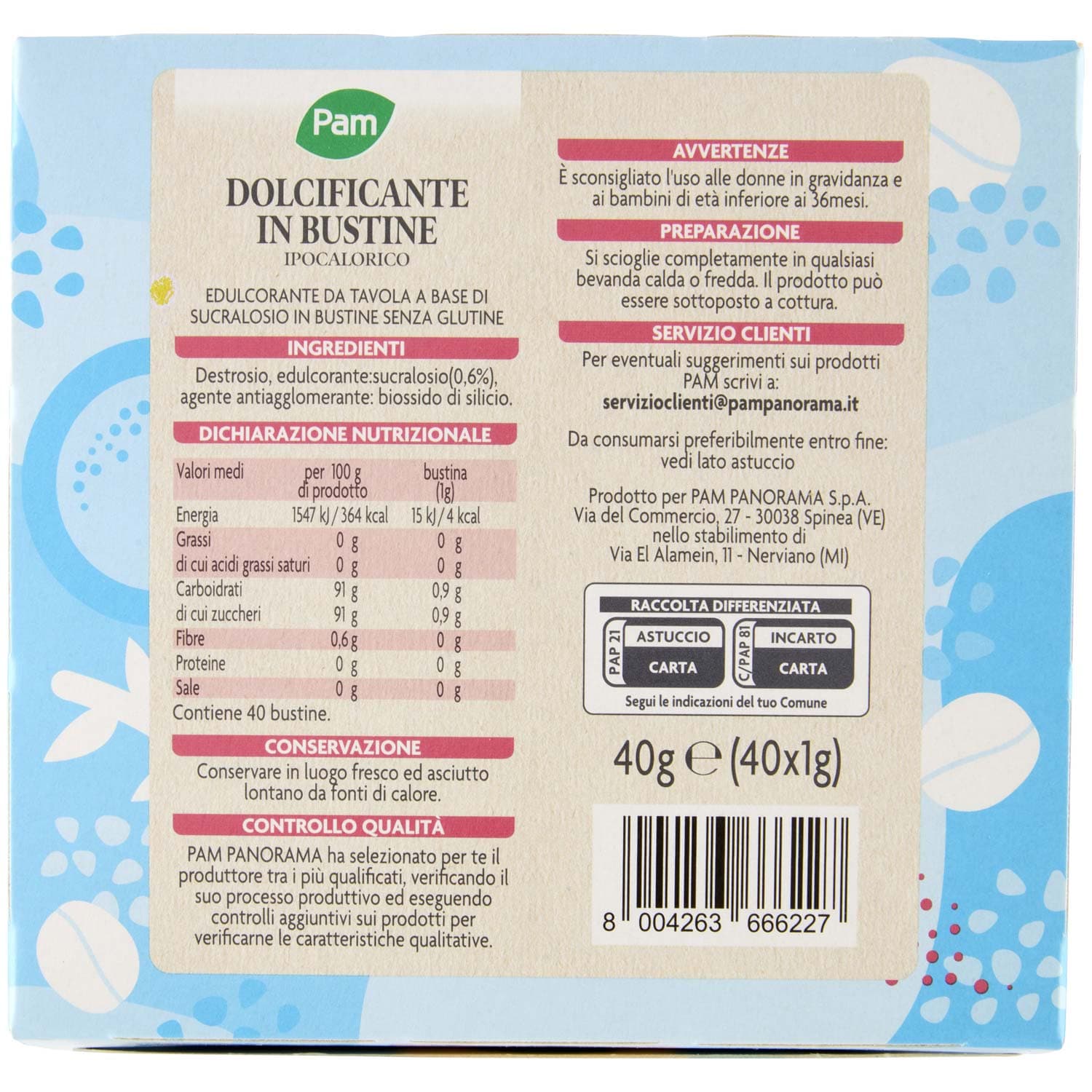 PAM Dolcificante in Bustine Ipocalorico 40 x 1 g – immagine 5
