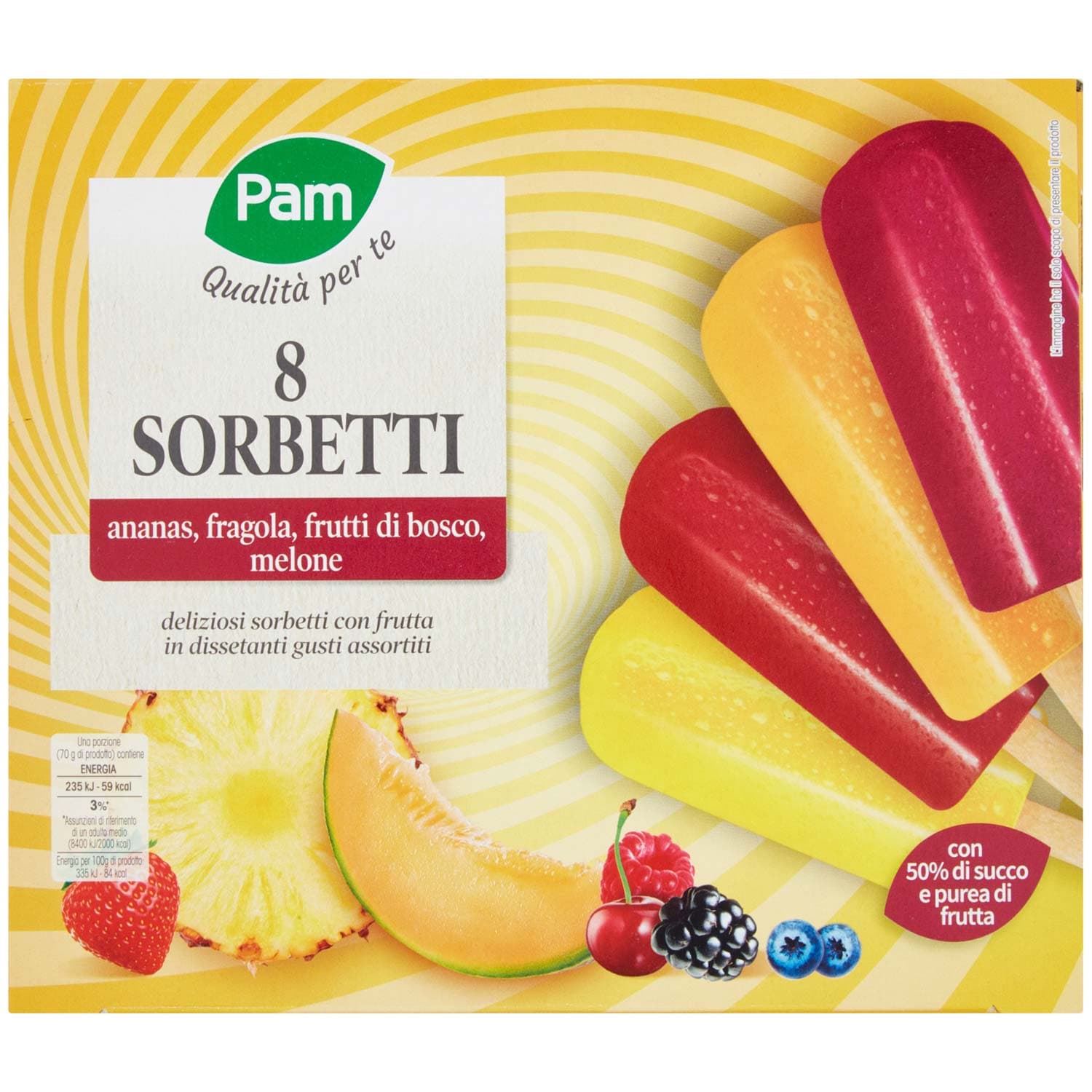 PAM PANORAMA Sorbetti Frutta Frutti di bosco Ananas Fragola Melone 8 x 70 g – immagine 3