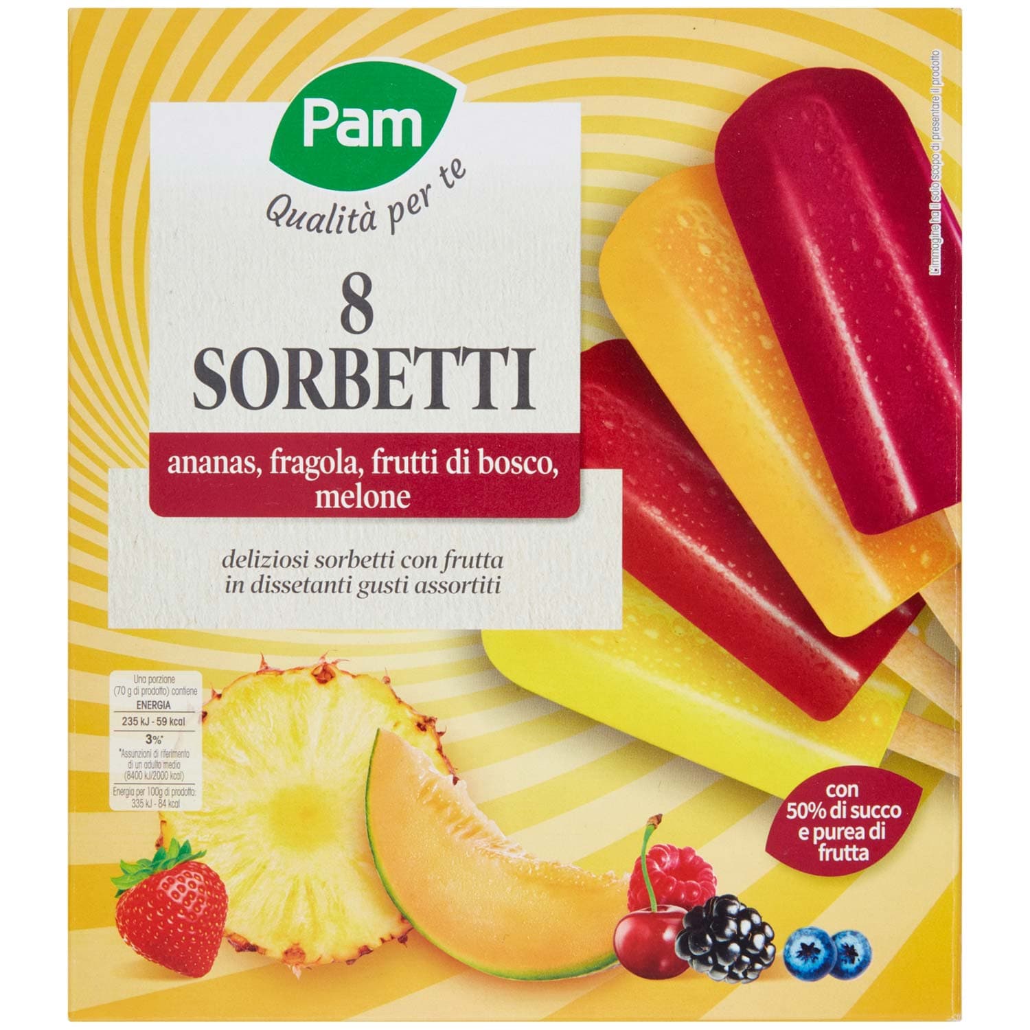 PAM PANORAMA Sorbetti Frutta Frutti di bosco Ananas Fragola Melone 8 x 70 g – immagine 5