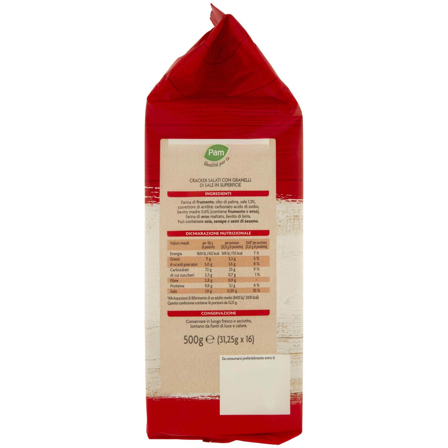 PAM Qualità per te Cracker Salati con granelli di sale in superficie 16 x 31,25 g – immagine 4