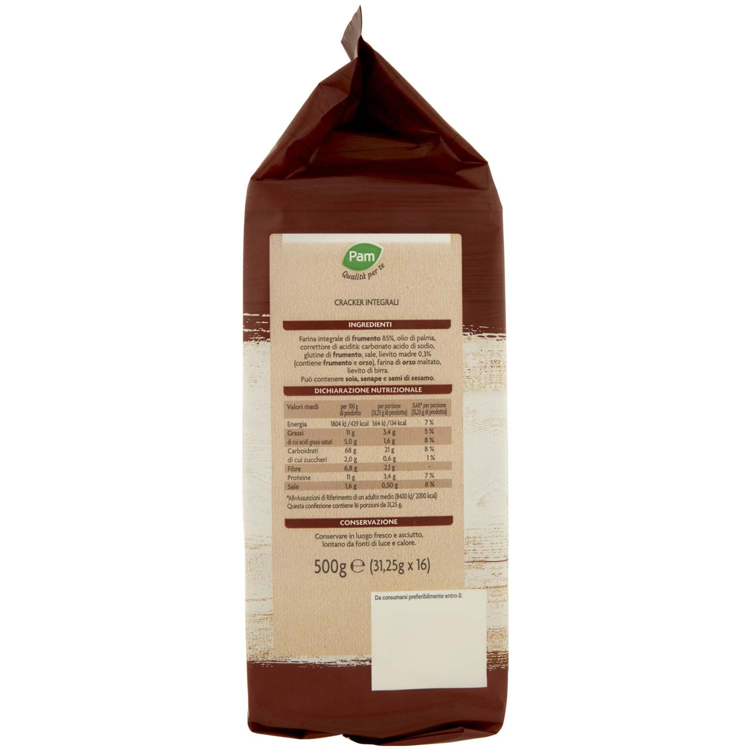 PAM Qualità per te Cracker Integrali con sola farina integrale di frumento 16 x 31,25 g – immagine 4