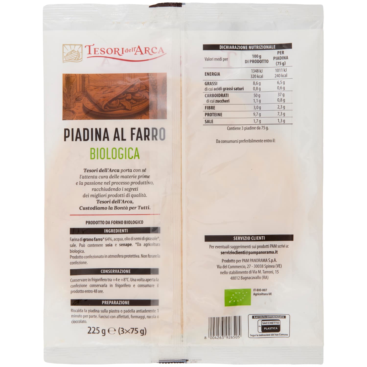 TESORI DELL'ARCA Piadina al Farro Biologica 3 x 75 g – immagine 5