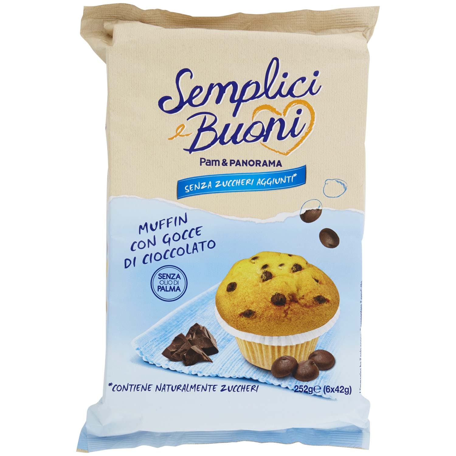 SEMPLICI E BUONI Senza Zuccheri Aggiunti Muffin con Gocce di Cioccolato 6 x 42 g – immagine 3