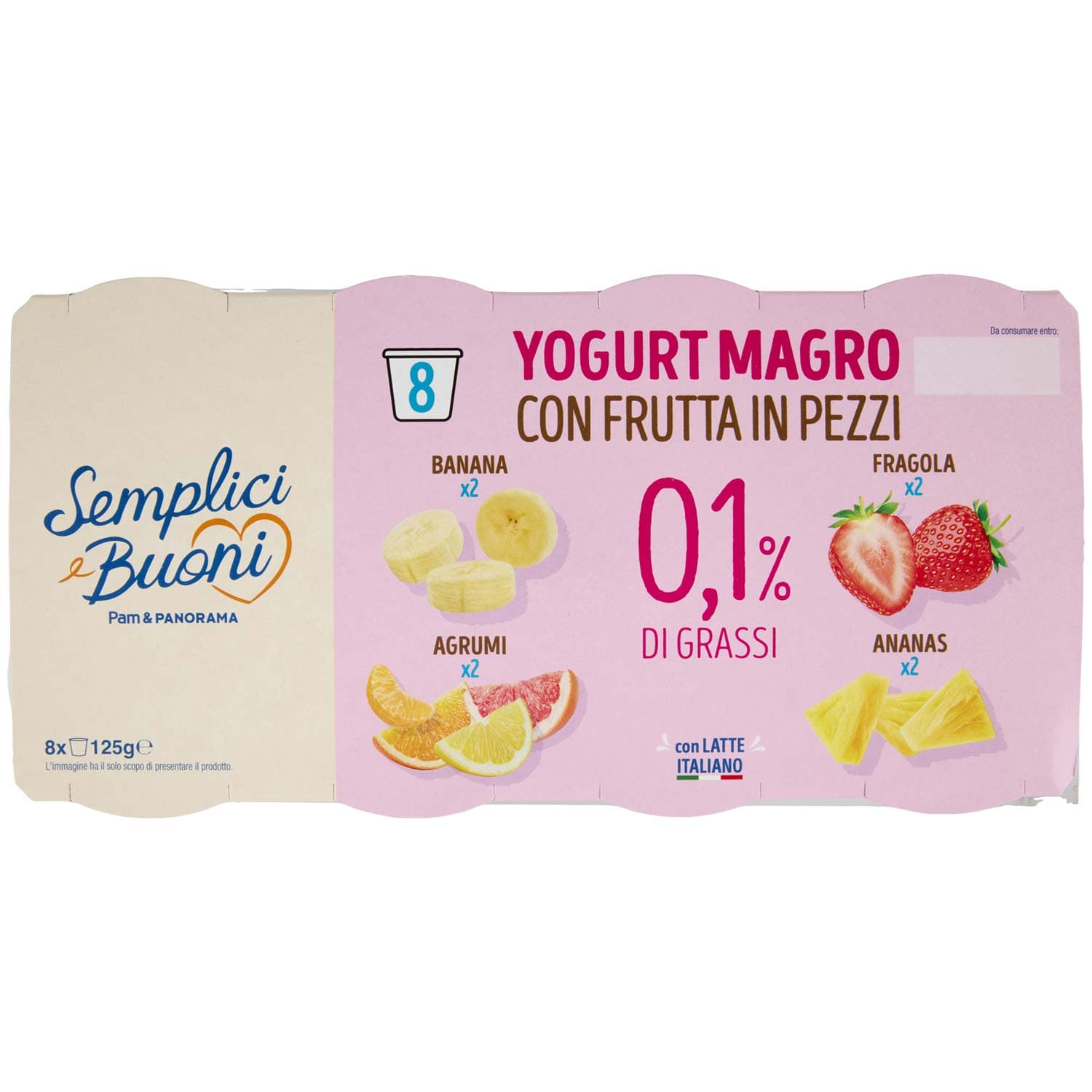 SEMPLICI E BUONI 0,1% di Grassi Yogurt Magro con Frutta in Pezzi 8 x 125 g – immagine 3