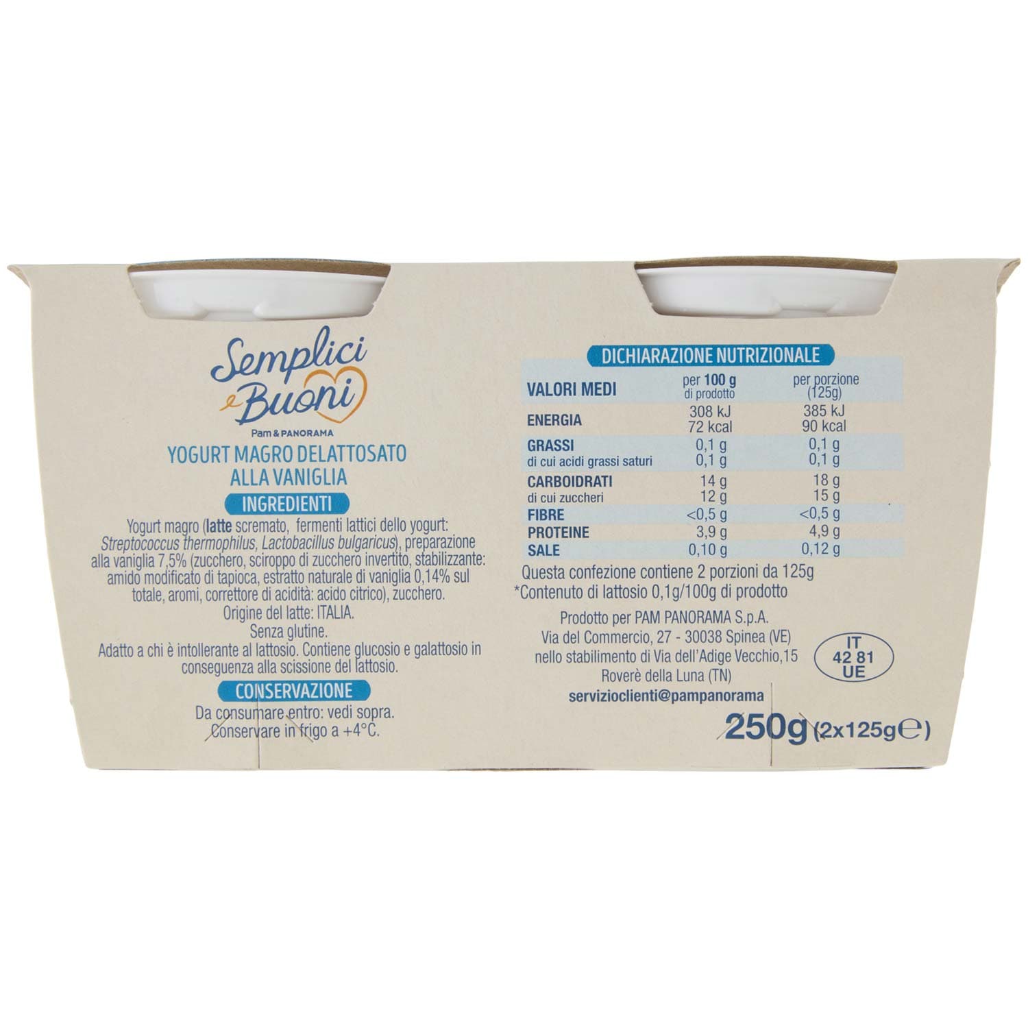 SEMPLICI E BUONI Senza Lattosio Yogurt Magro Vaniglia 2 x 125 g – immagine 5
