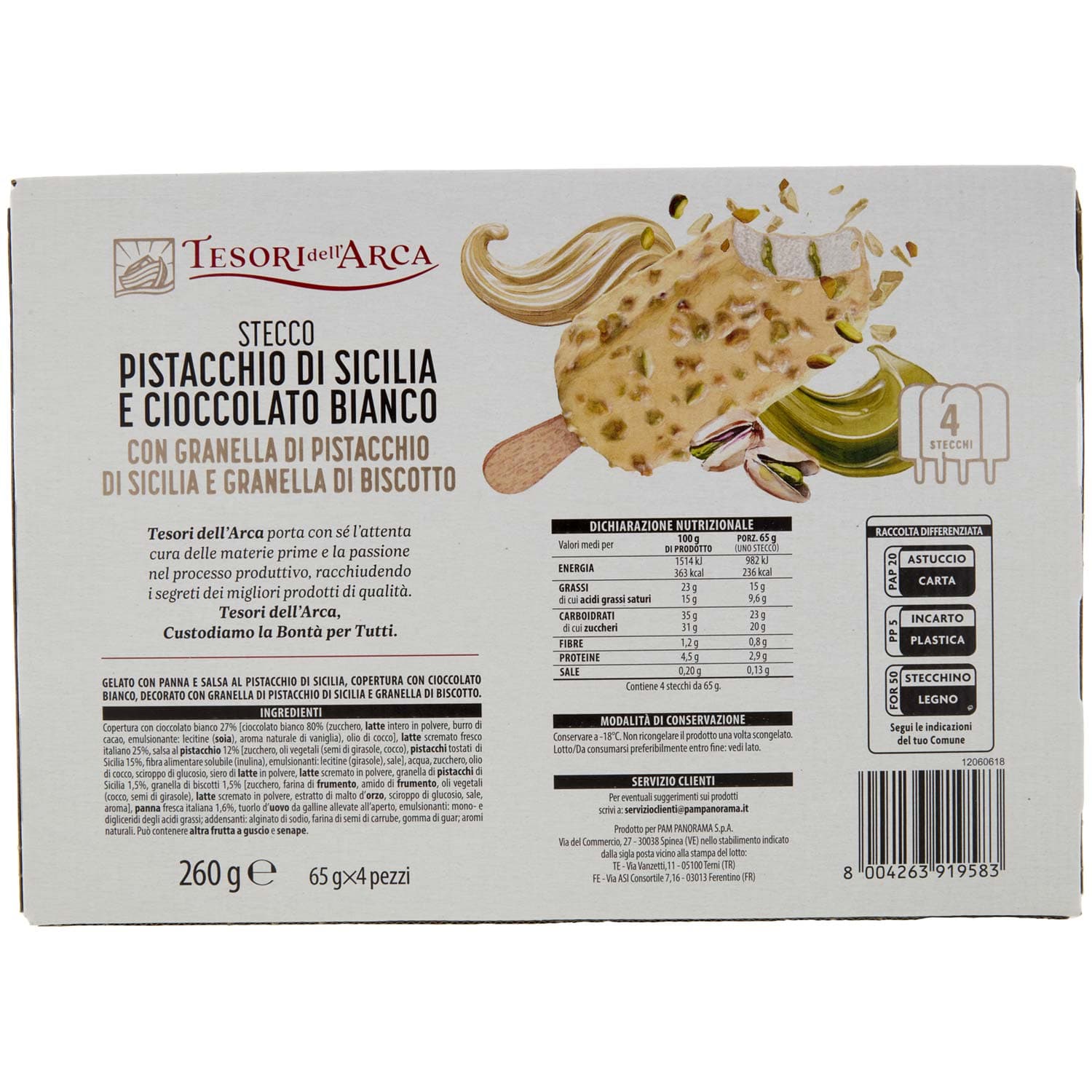 TESORI DELL'ARCA Stecco Pistacchio di Sicilia e Cioccolato Bianco 4 x 65 g – immagine 5