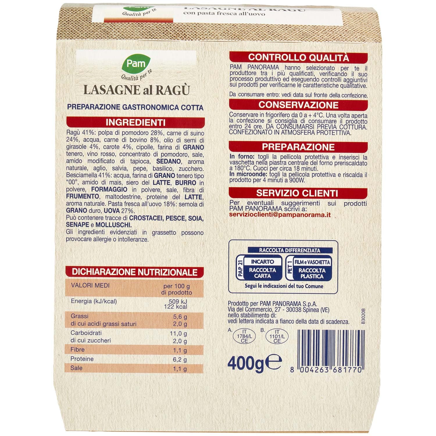 PAM PANORAMA Lasagne al ragù 400 g – immagine 5