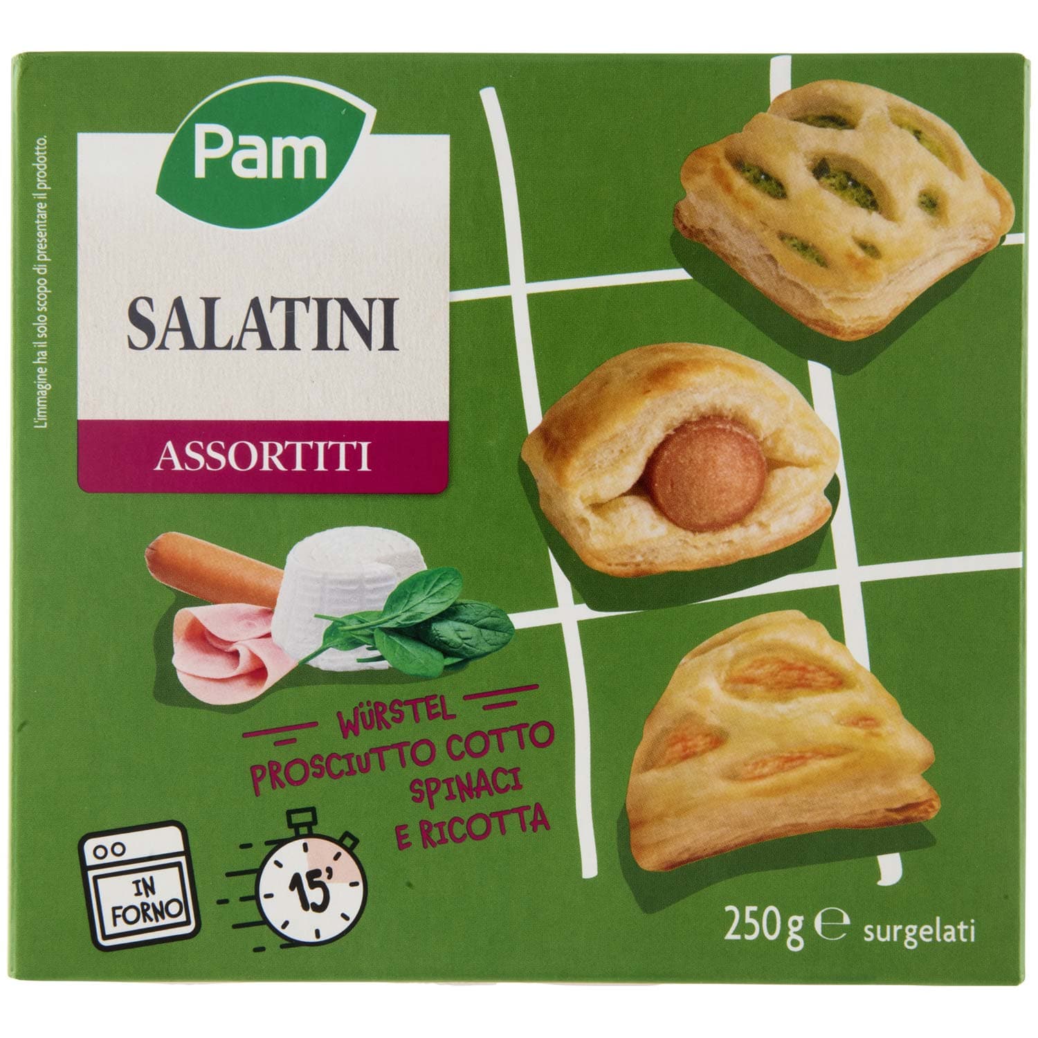 PAM Salatini Assortiti Würstel, Prosciutto Cotto, Spinaci e Ricotta surgelati 250 g – immagine 3