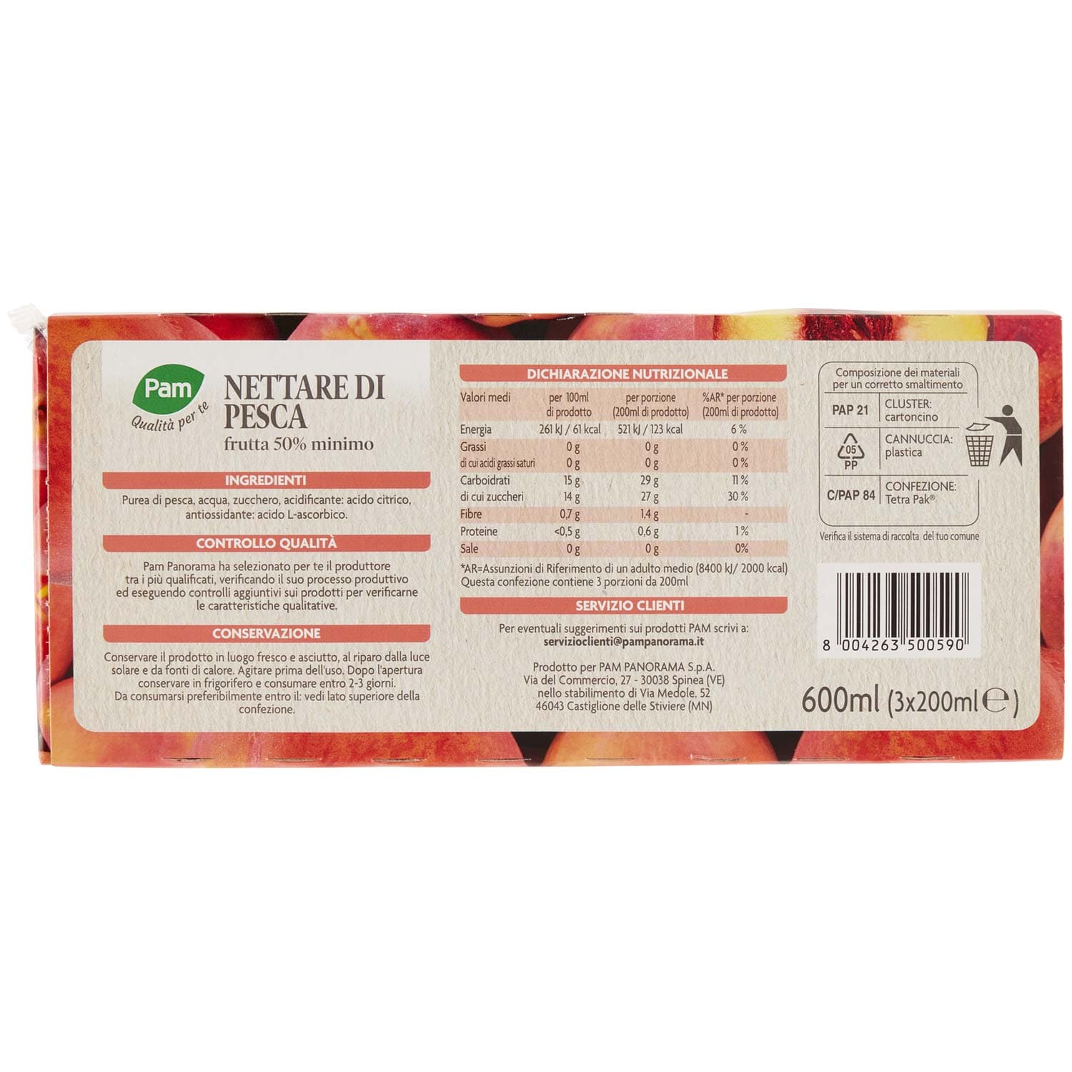 PAM PANORAMA Succo e Polpa di Pesca 600 ml (200ml x 3) – immagine 5