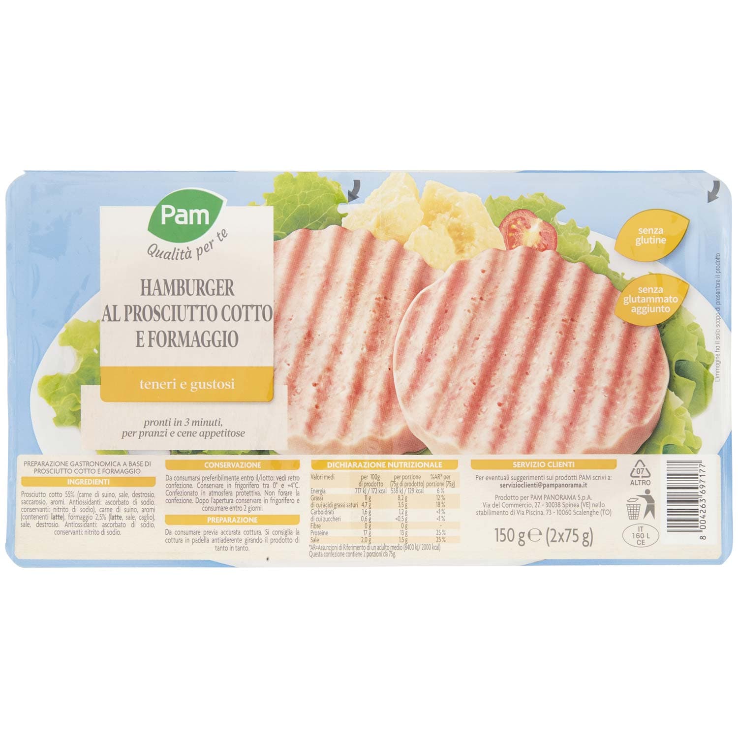 PAM Qualità per te Hamburger al Prosciutto Cotto e Formaggio 2 x 75 g – immagine 3