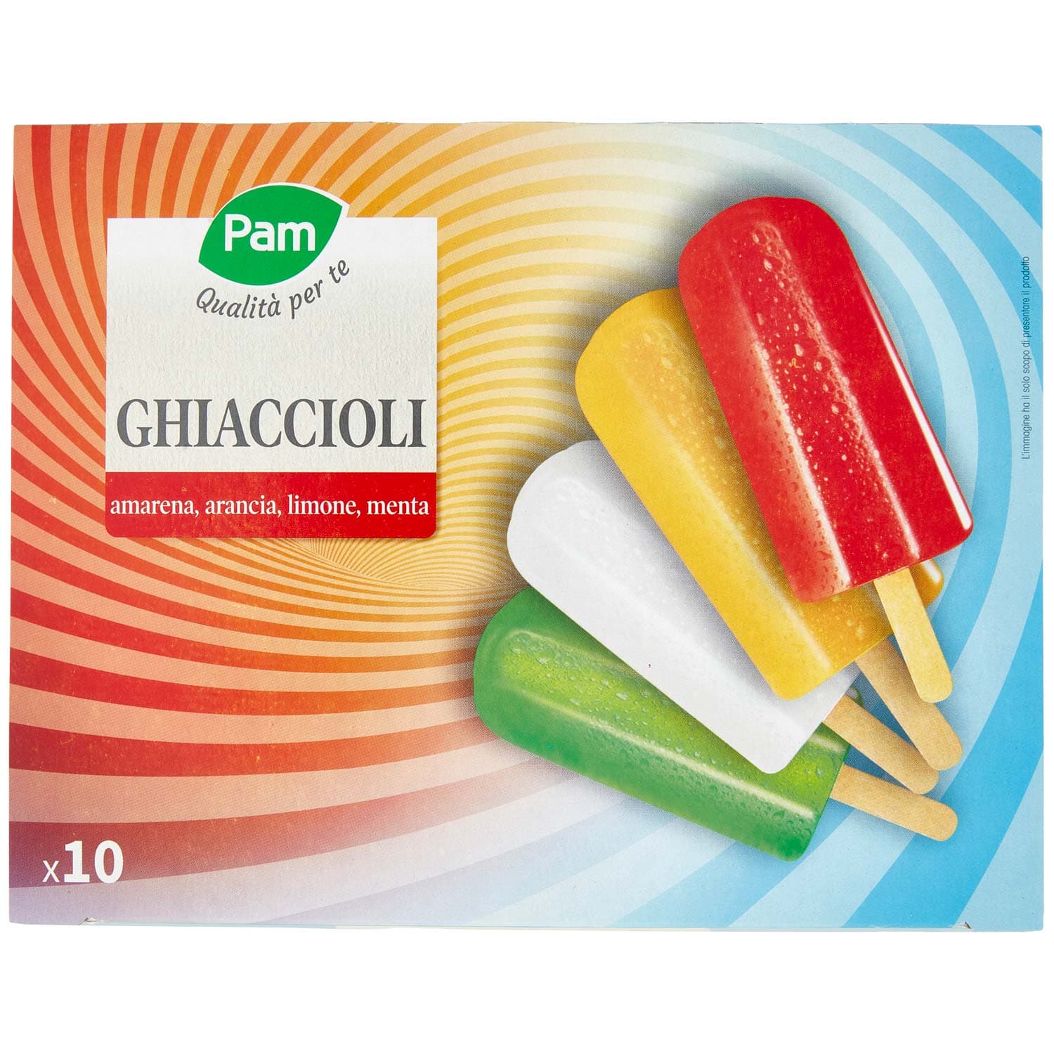 PAM Qualità per te Ghiaccioli amarena, arancia, limone, menta 10 x 70 g Ghiacciolo all'amarena: Ghiacciolo all'arancia: Ghiacciolo al limone: Ghiacciolo al gusto menta: – immagine 3