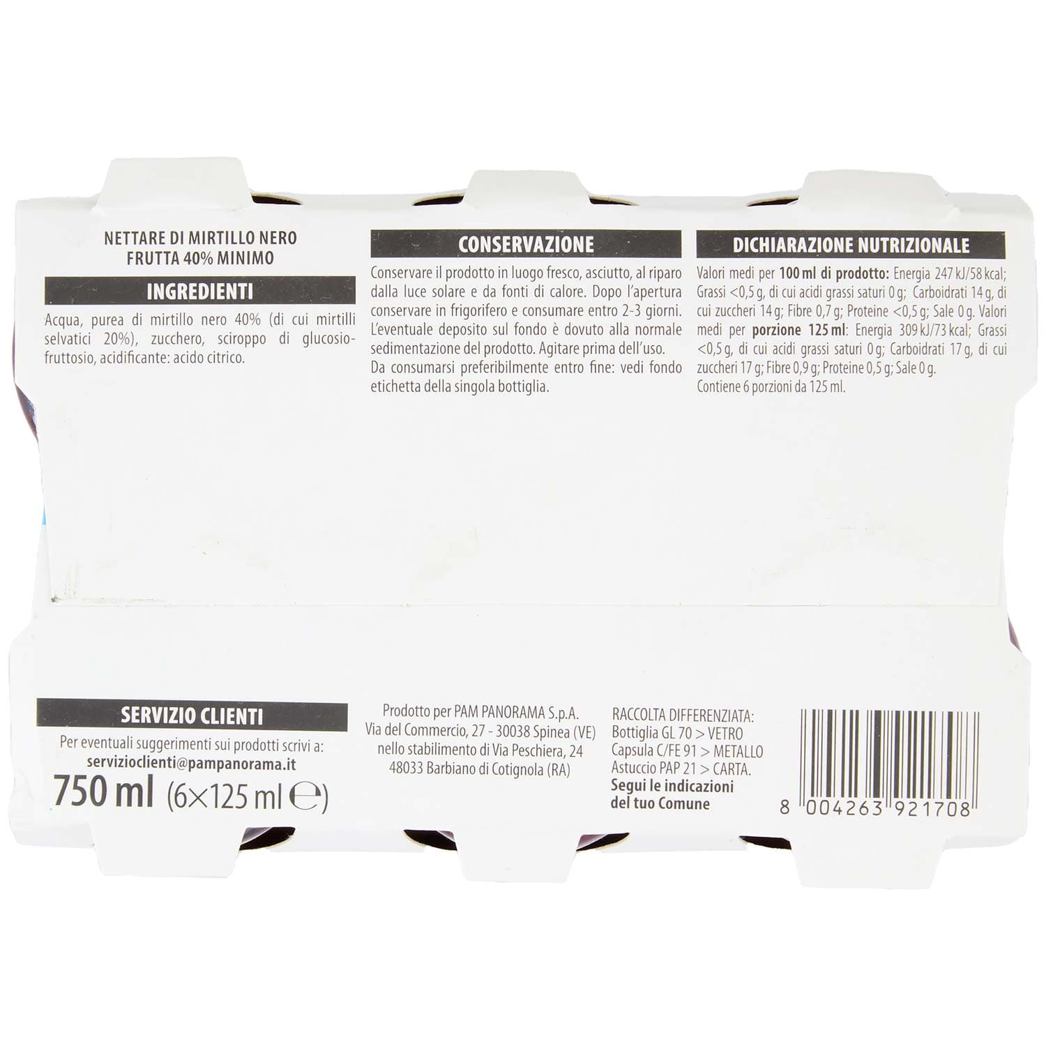TESORI DELL'ARCA Nettare Mirtillo Nero 6 x 125 ml – immagine 8