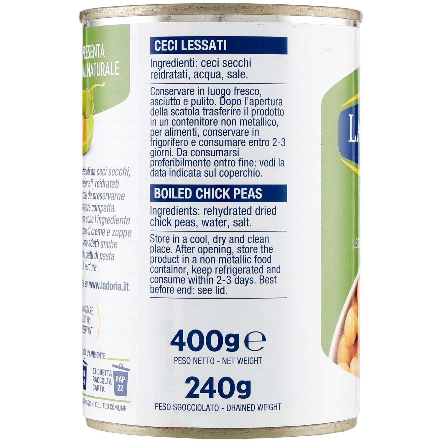 Ceci lessati al naturale La Doria 400 g 240 g – immagine 4