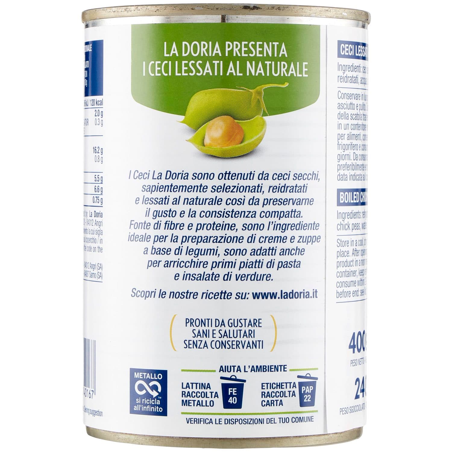 Ceci lessati al naturale La Doria 400 g 240 g – immagine 5