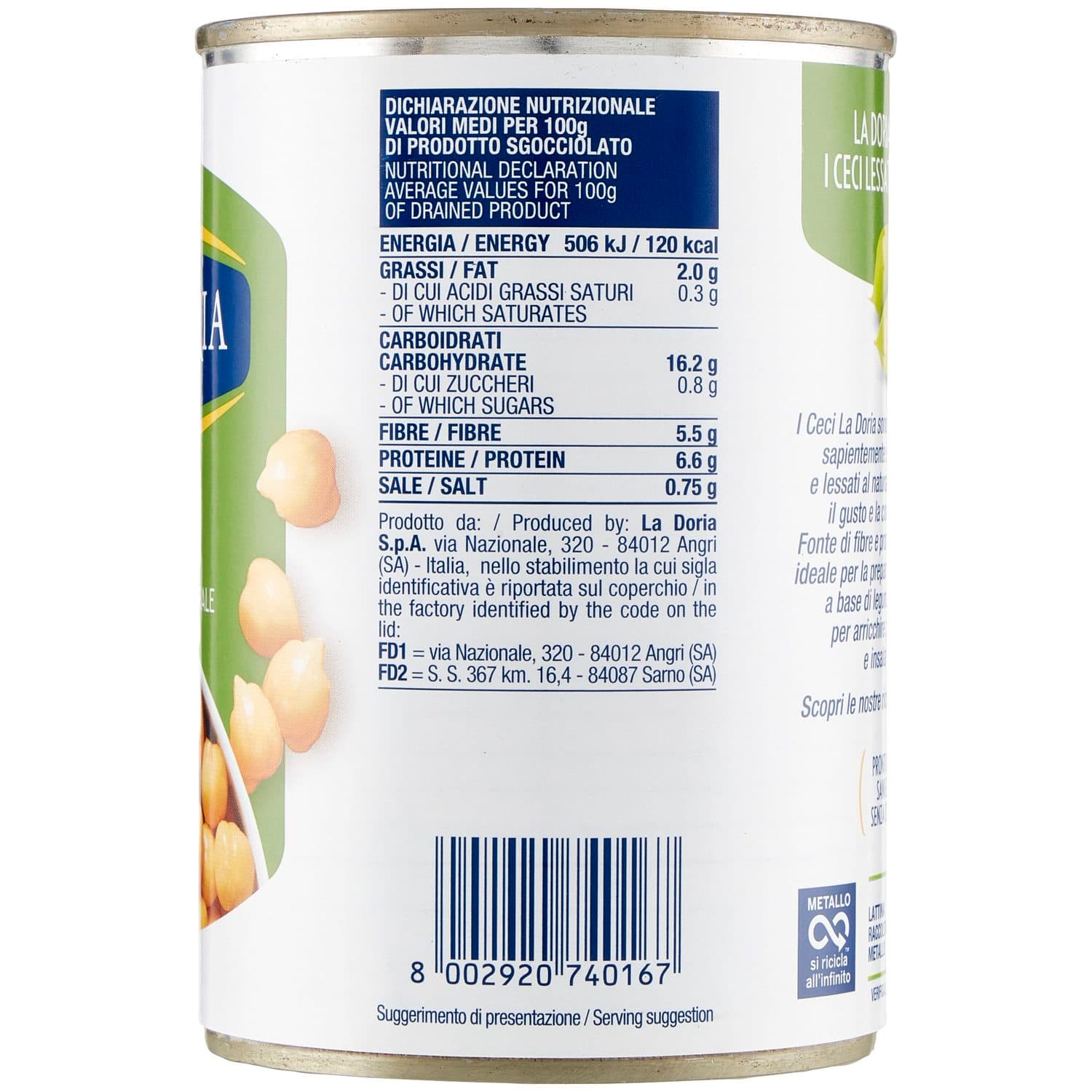 Ceci lessati al naturale La Doria 400 g 240 g – immagine 6