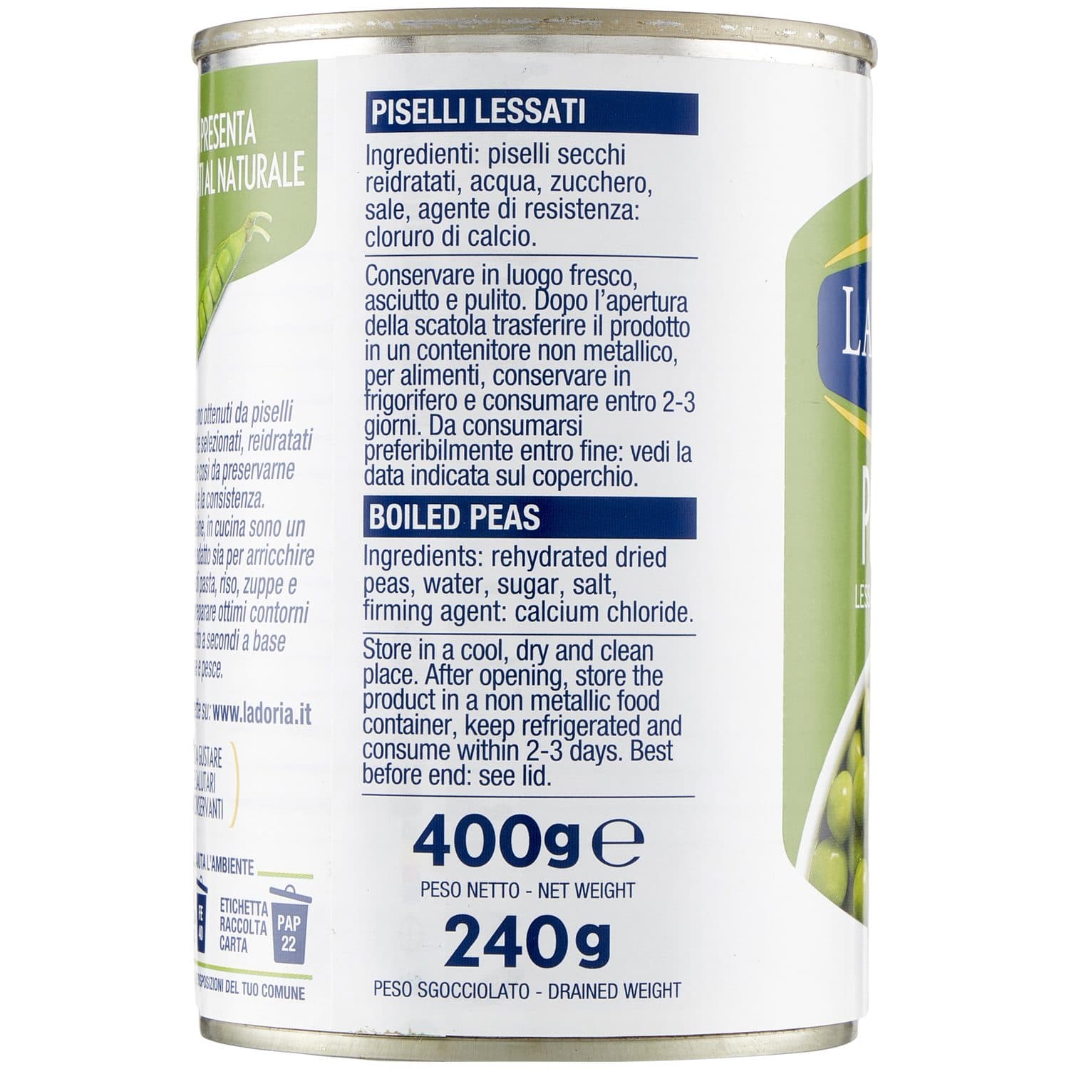 Piselli lessati al naturale La Doria 400 g 240 g – immagine 4