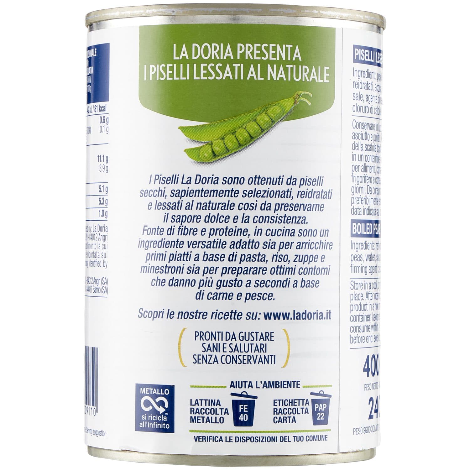 Piselli lessati al naturale La Doria 400 g 240 g – immagine 5