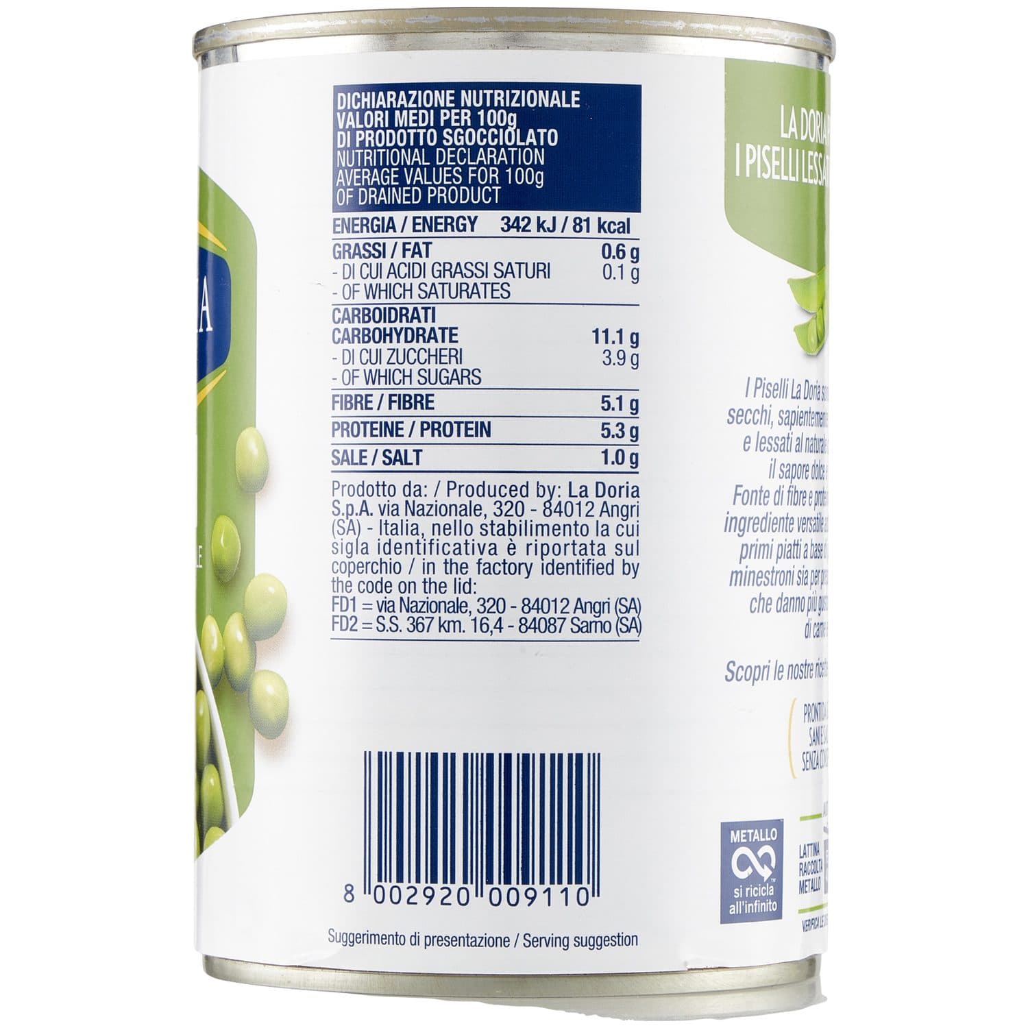 Piselli lessati al naturale La Doria 400 g 240 g – immagine 6