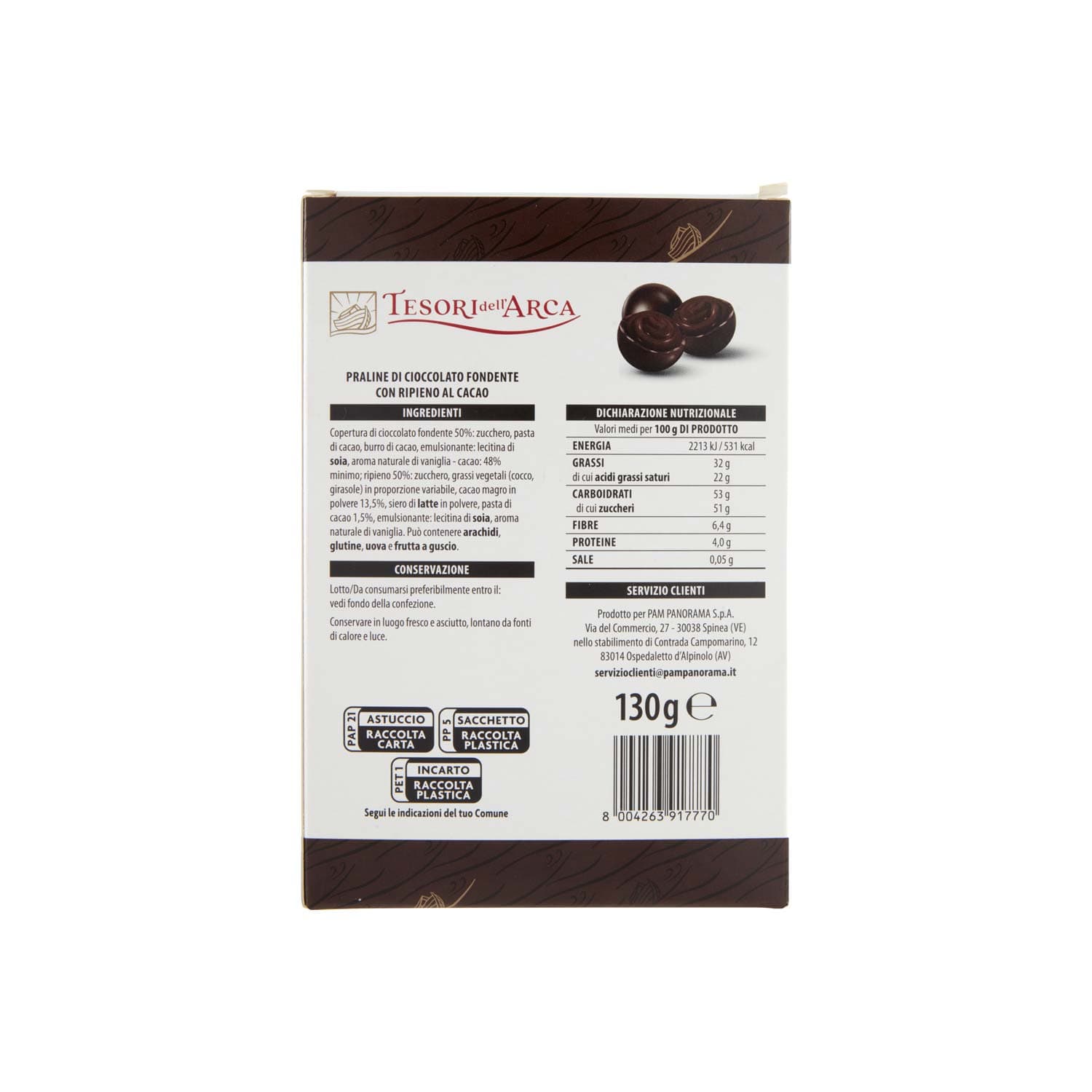 TESORI DELL'ARCA Praline di cioccolato fondente con ripieno al cacao 130 g – immagine 5