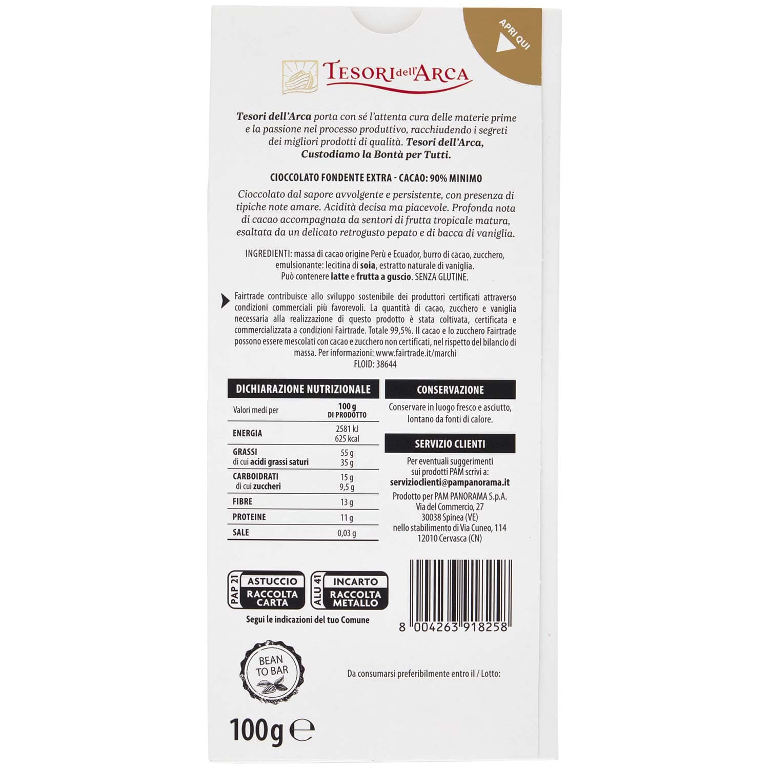 TESORI DELL'ARCA Cioccolato Fondente Extra 90% Cacao Intenso 100 g – immagine 5