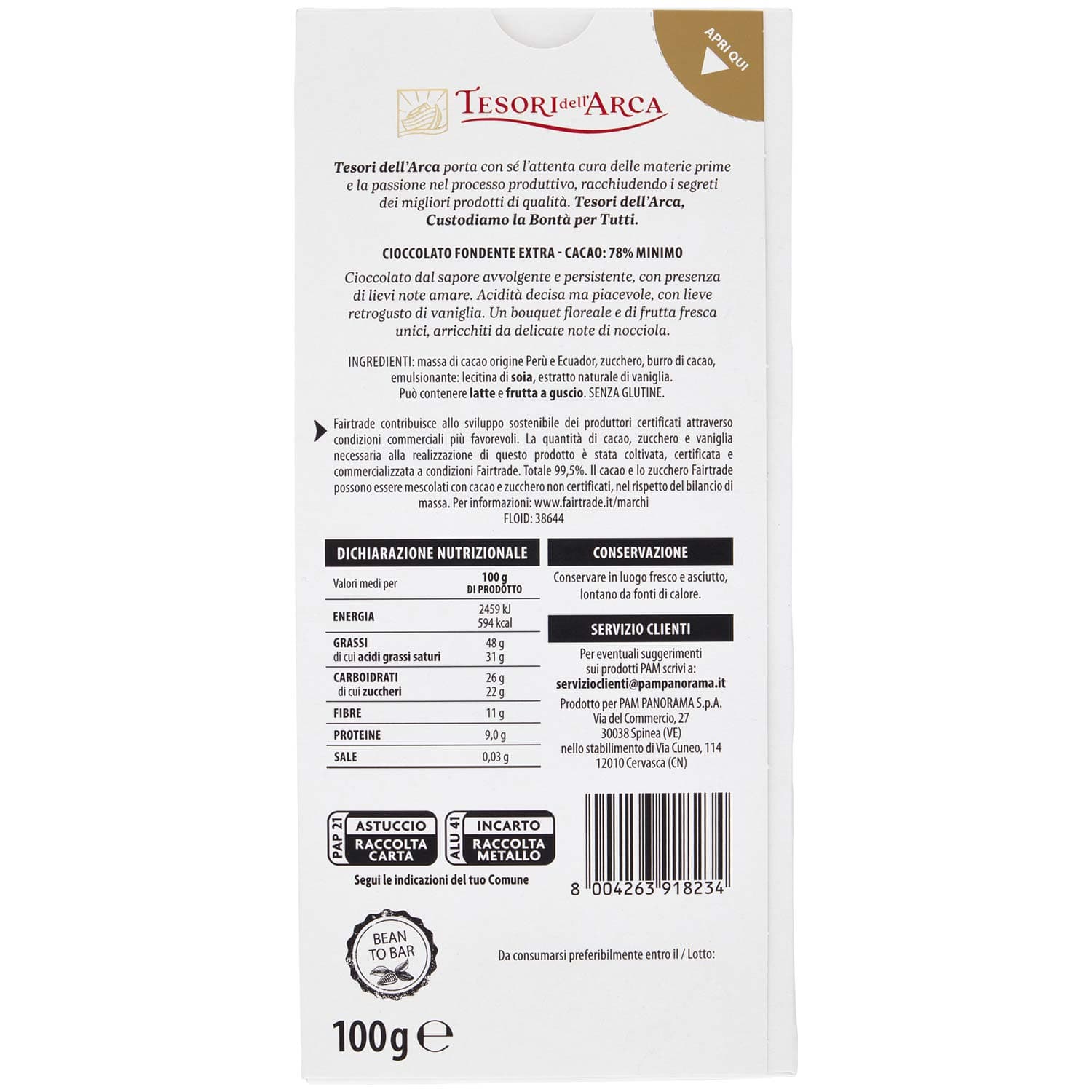 TESORI DELL'ARCA Cioccolato Fondente Extra 78% Cacao Ardente 100 g – immagine 5